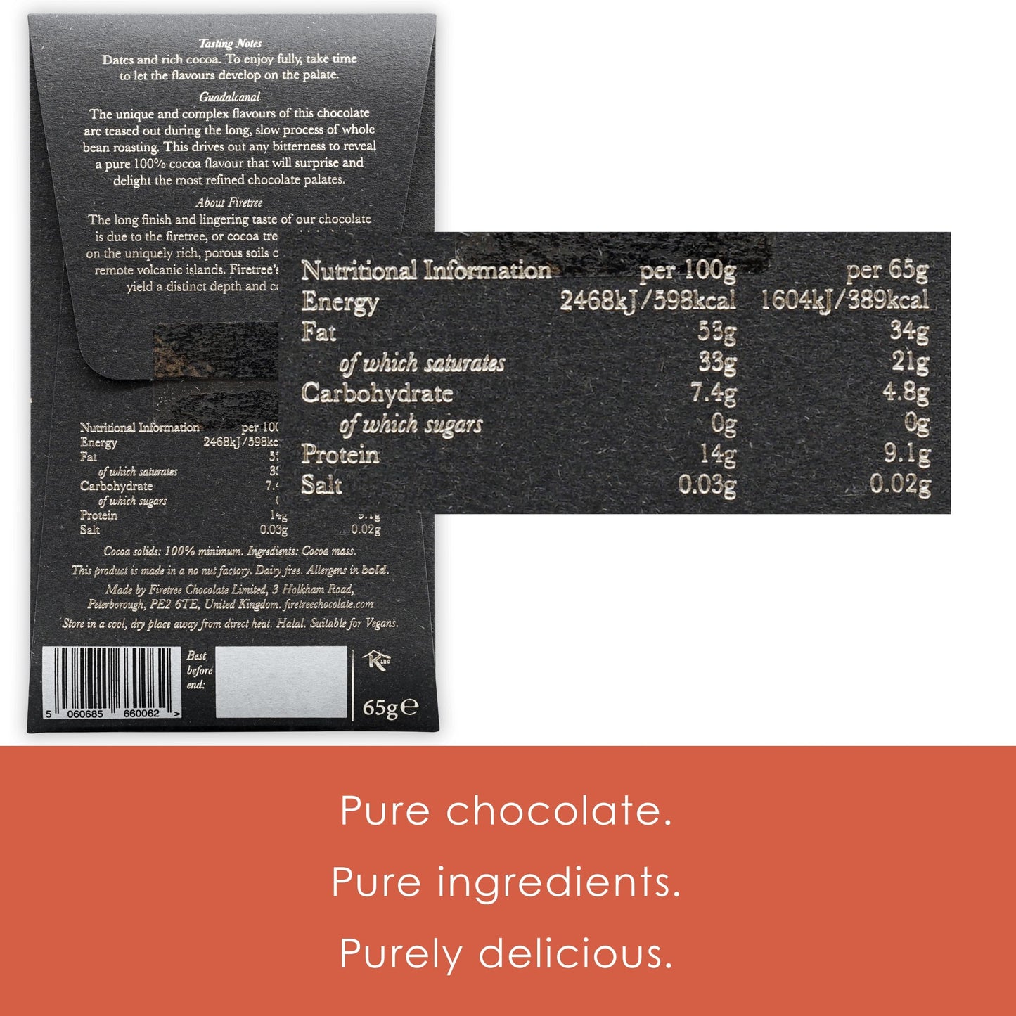 Firetree Solomon Island Guadalcanal 100% Dark Chocolate 3 Pack - UK Chocolate - Premium, Craft, Artisanal, Direct-Trade, Single-Origin, Bean-to-bar