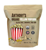 Anthony's Organic Yellow Popcorn Kernels, 3 lb, UnPopped, Gluten Free, Non GMO