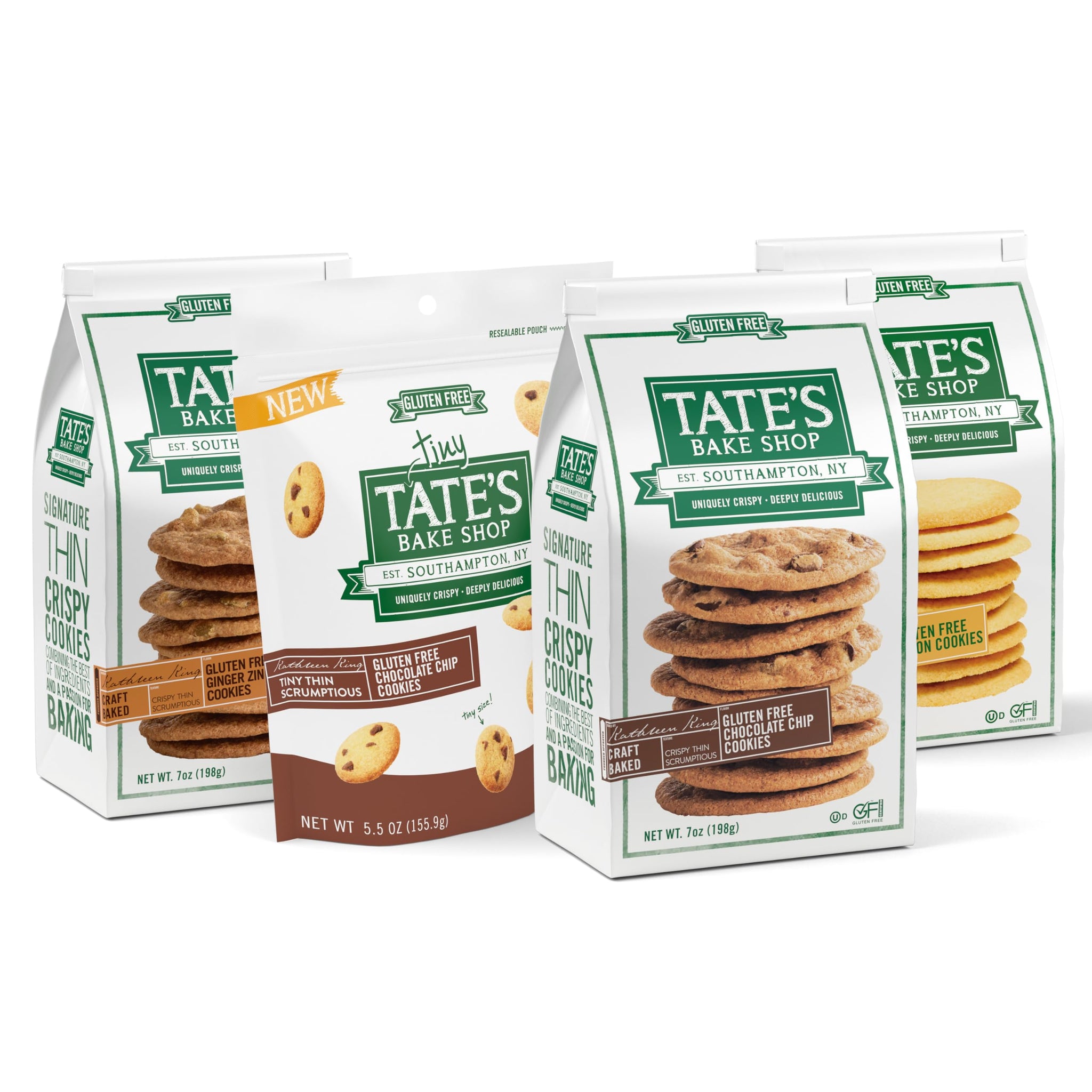 Tate's Bake Shop Gluten Free Cookies Variety Pack, Lemon, Ginger Zinger, Chocolate Chip, and Tiny Chocolate Chip Cookies, 4 Bags