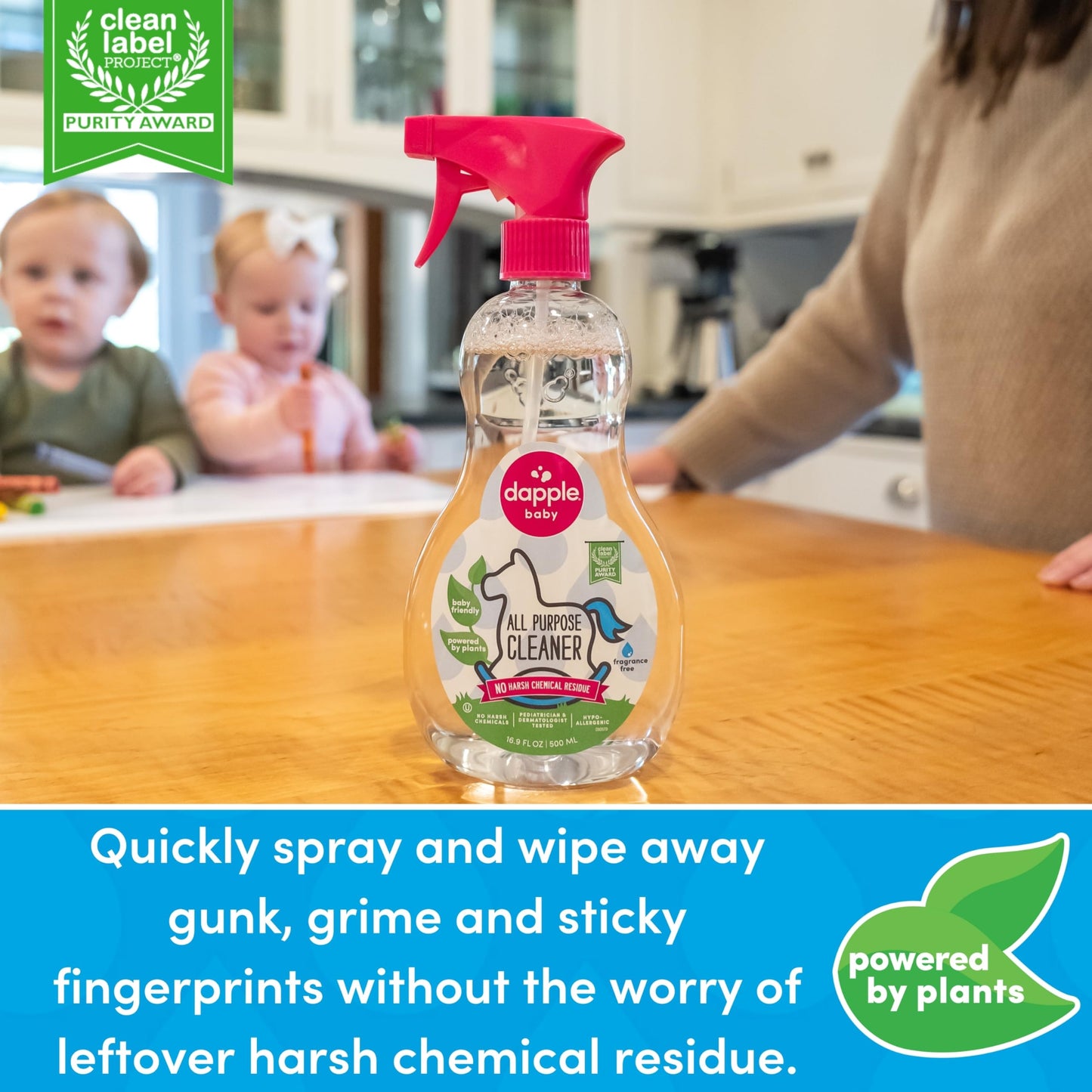 Dapple Baby All Purpose Cleaning Spray and All Purpose Wipes - (2 Pack) 16.9 fl oz Bottle - 30 Cleaning Wipes Total - Fragrance-Free, Hypoallergenic