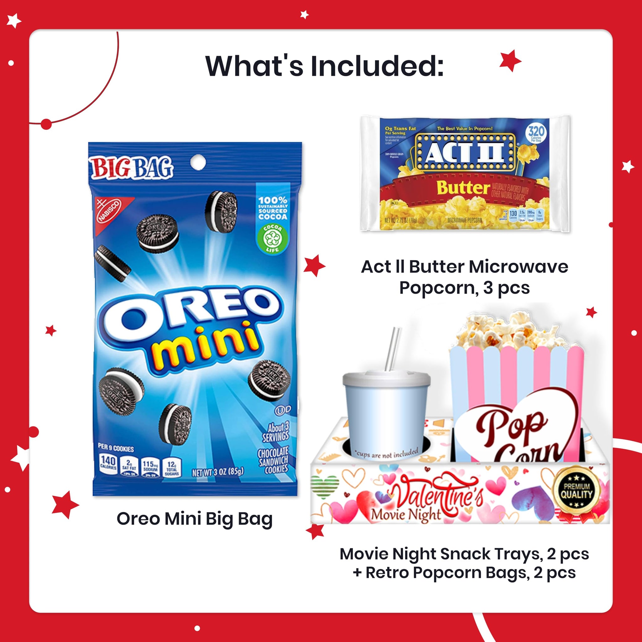 Valentines Movie Night Gift basket - Valentines popcorn bags and candy for Valentine gifts - Valentines day gift baskets for kids and adults