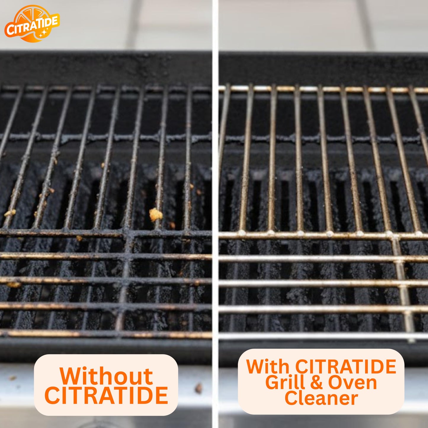 CITRATIDE Grill & Oven Cleaner Spray - Heavy Duty Plant-Based Citrus Degreaser Cleans and Degreases BBQ Cooking Grates and Racks, Pellet and Electric