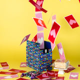 Birthday Love Shower Gift Box by Send A Cake - Ready-to-Gift Music Box with Sweet Caramels & 3" Rainbow Sprinkle Dots Crispy Cake - No Assembly