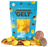 The Dreidel Company 100-Pack Chocolate Coins, Hanukkah Gelt, Gold Coins,With Dreidel and Menorah Designs Made with Belgian Ingredients, Gluten Free