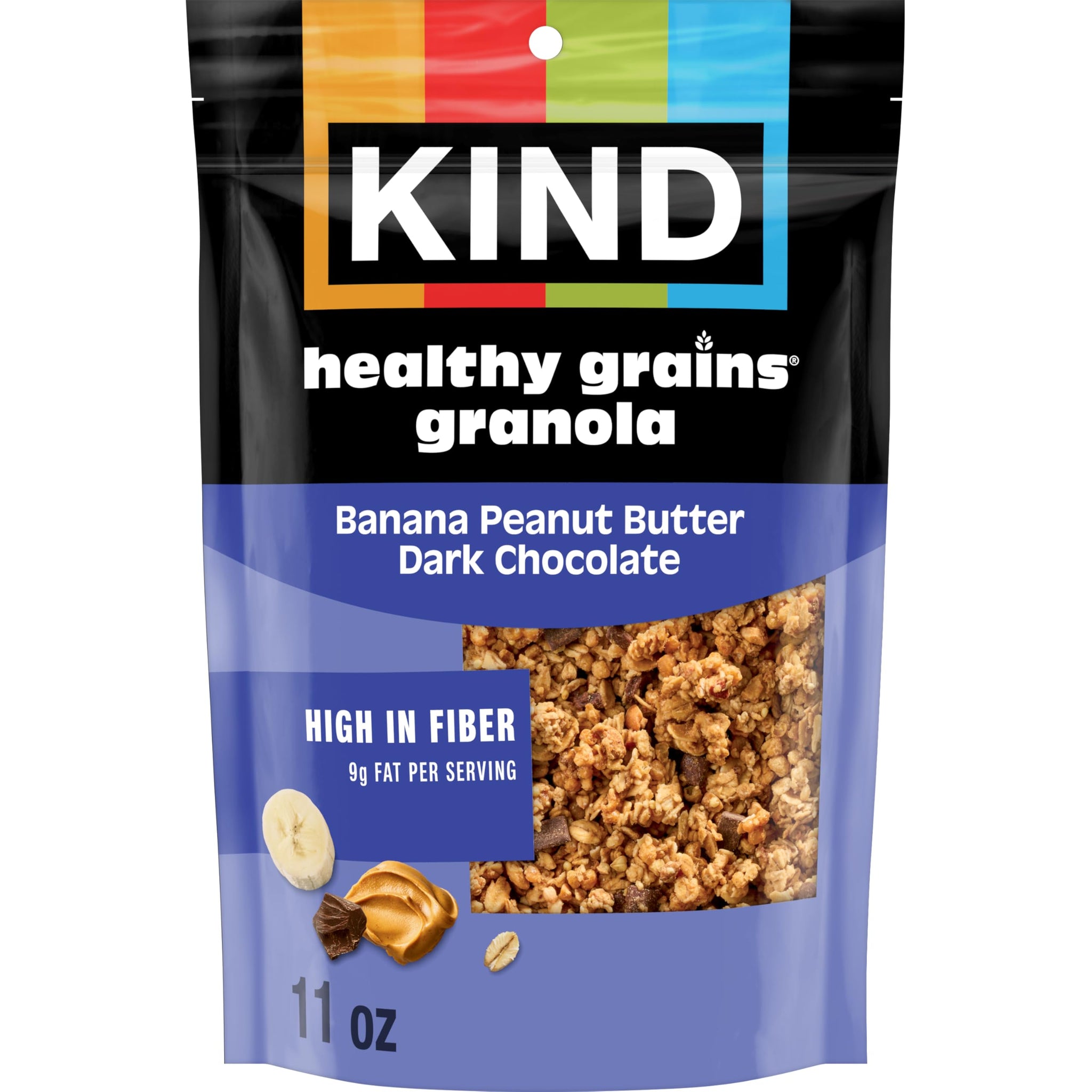 Kind Healthy Grains Granola, Banana Peanut Butter Dark Chocolate Clusters, Gluten Free, Healthy Snack Mix, 10g Protein, 11oz, 1 Count