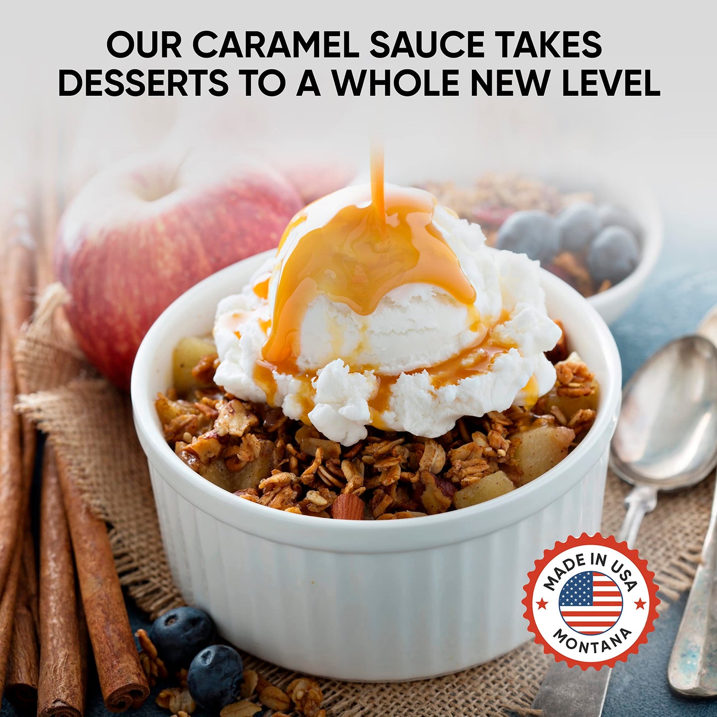 King's Cupboard Cream Caramel Sauce - The Perfect Sauce for Ice Cream, Fruit Dip, Topping Desserts, Caramel Drizzle for Coffee - Gluten-Free, Kosher, All Natural Ingredients, 10.4 oz
