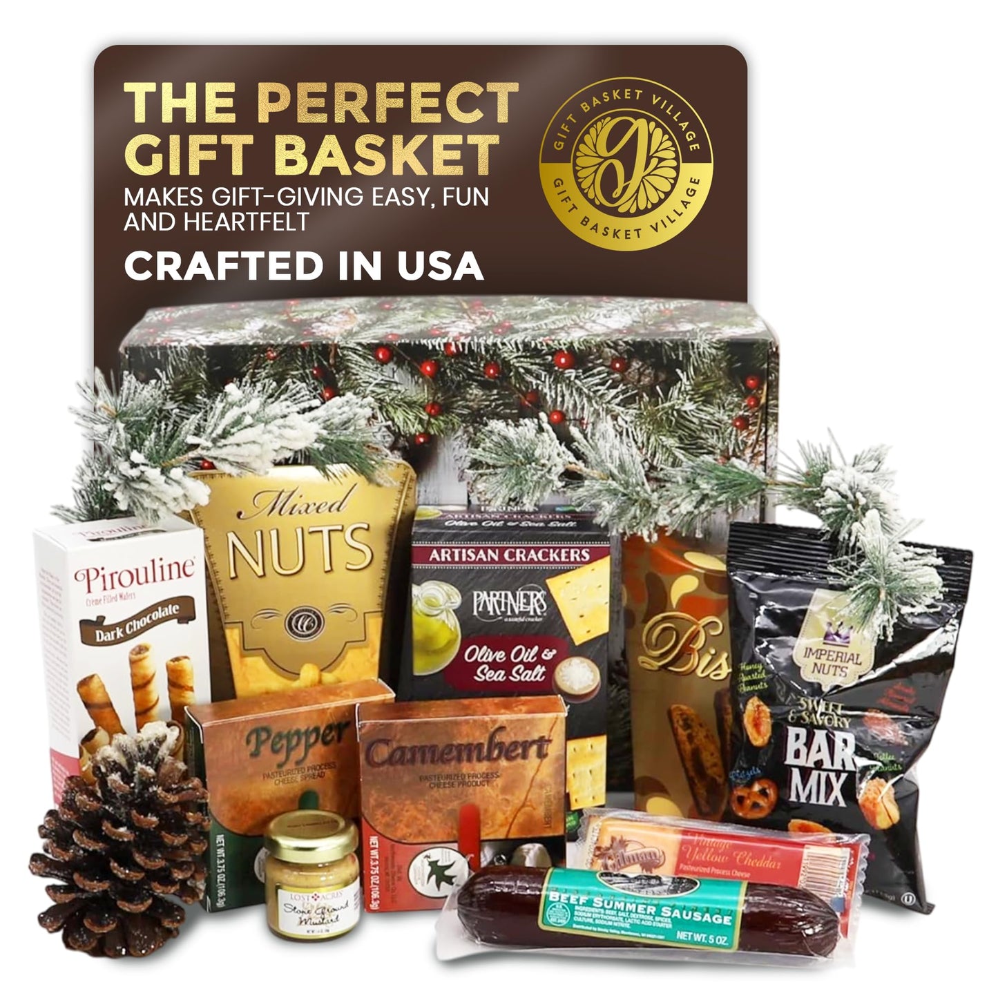 Gift Basket Village - Holiday Homecoming Snack Basket with Sausage, Cheese, Mustard, Nuts & Sweets, Perfect for Gatherings, Christmas, Thanksgiving