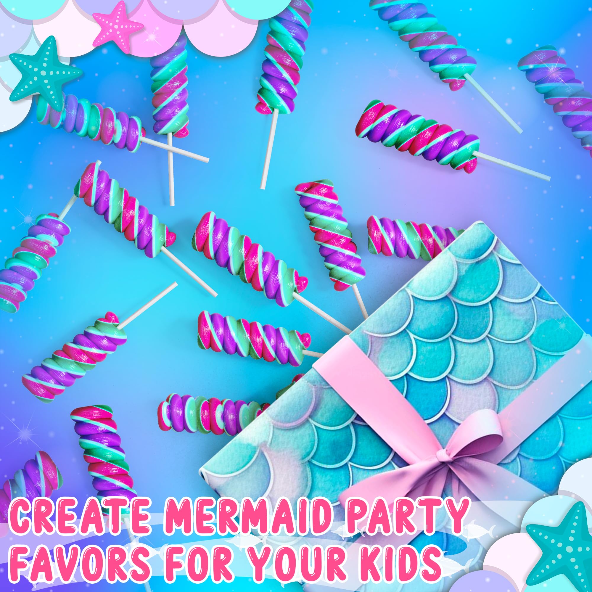 Mermaid Lollipops- Swirl Lollipops Mermaid Candy For Little Mermaid Party Favors & Mermaid Party Supplies - Mermaid Suckers (20 Count (Pack of 1))