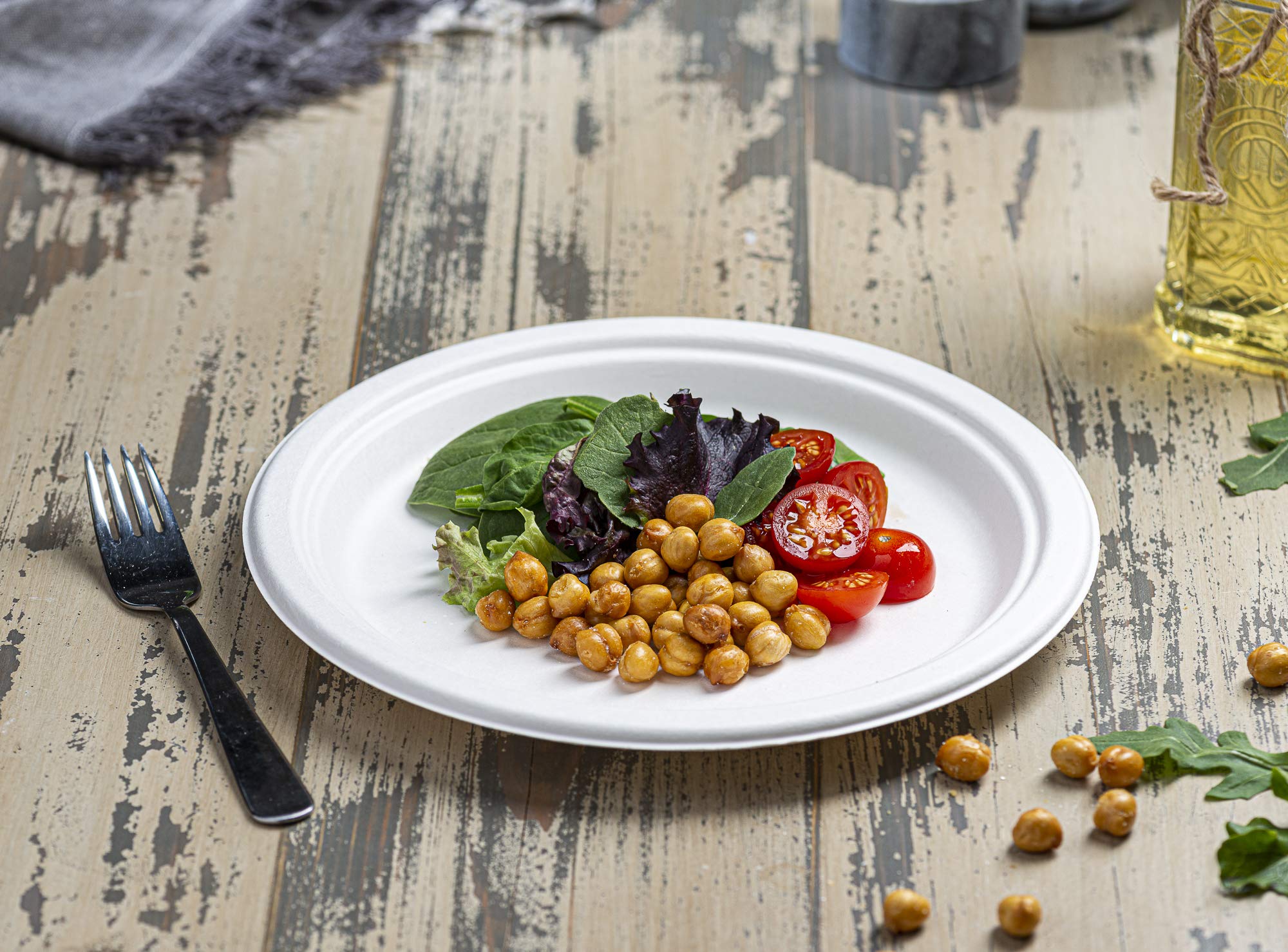 Enviroware 9 inch Round Disposable White Bagasse Dinner Plate, 100% Compostable Natural Sugarcane Fibers, Heavy Duty Leak-Proof Environmentaly
