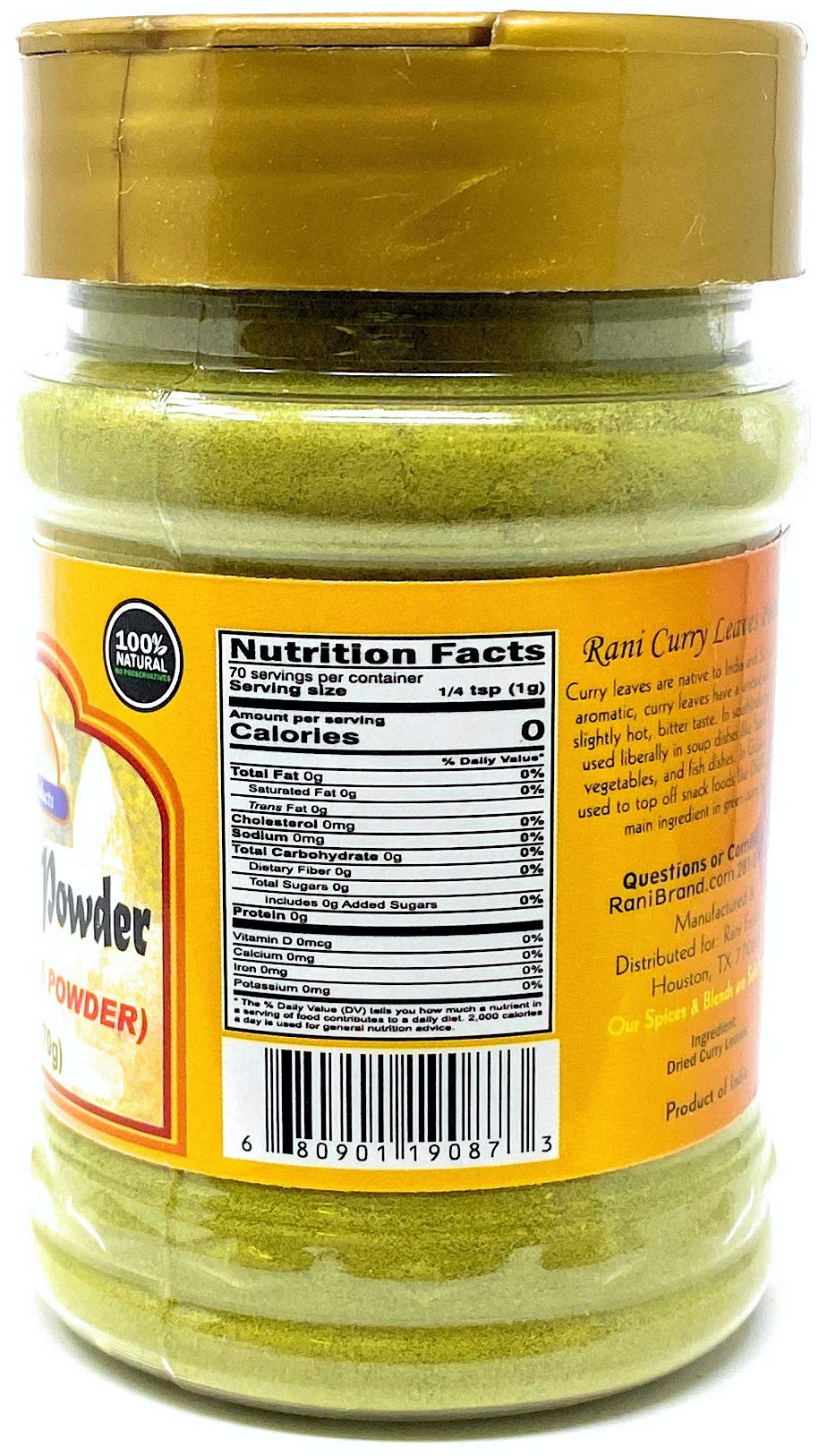 Rani Curry Leaves Powder (Kari Neem Patha) Indian Spice 2.4oz (70g) PET Jar ~ All Natural | Vegan | Gluten Friendly | NON-GMO | Indian Origin