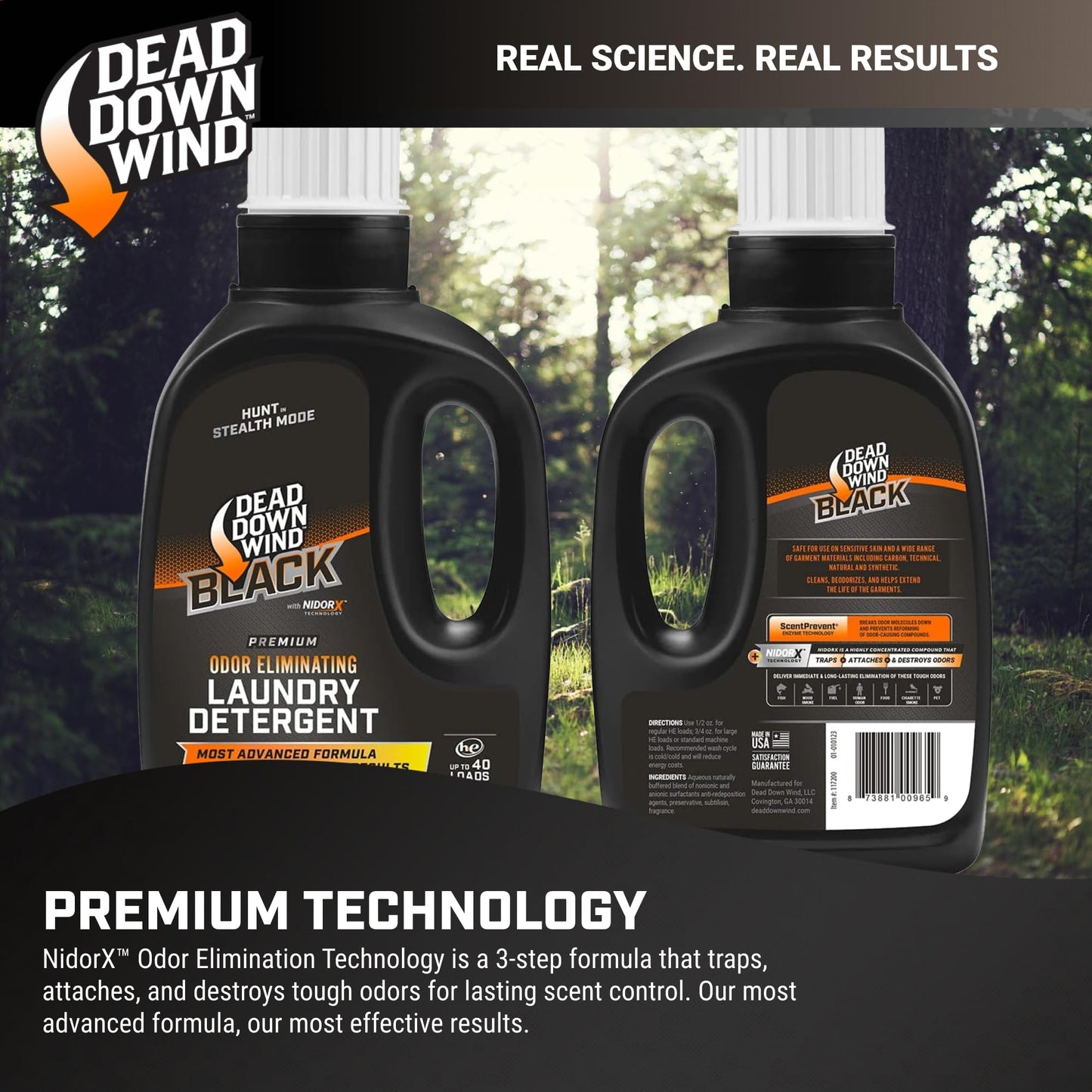 DEAD DOWN WIND BLACK Premium Unscented Laundry Detergent (20 Oz) - Scent Eliminating Liquid Detergent for Clothing and Gear - Durable Hunting Scent