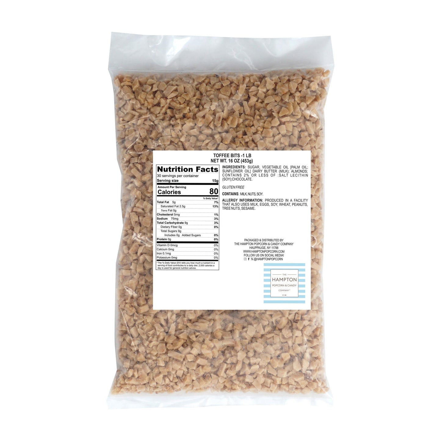 Toffee Bits, 1 Pound Bulk Bag, Toffee Ice Cream Topping, Baking, Desserts & More, The Hampton Popcorn & Candy Company
