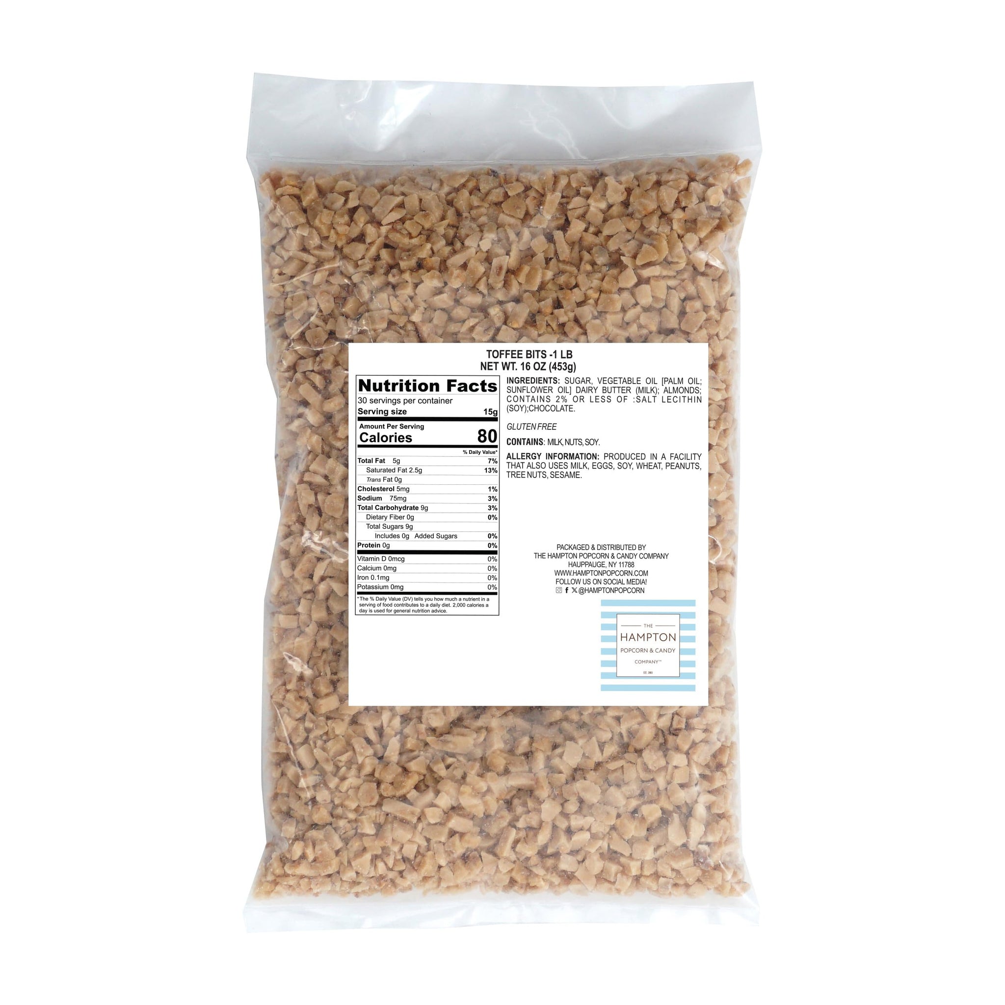 Toffee Bits, 1 Pound Bulk Bag, Toffee Ice Cream Topping, Baking, Desserts & More, The Hampton Popcorn & Candy Company