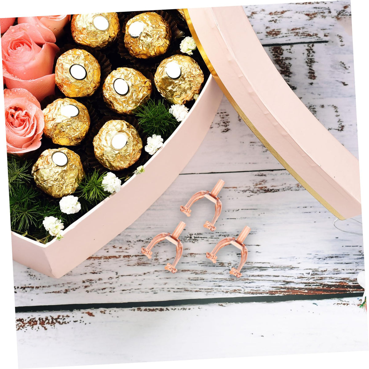 Amosfun 50pcs Chocolate Bouquet Holder Plastic Candy Holder for Flower Arrangements for Valentine Day Birthdays and Special Occasions