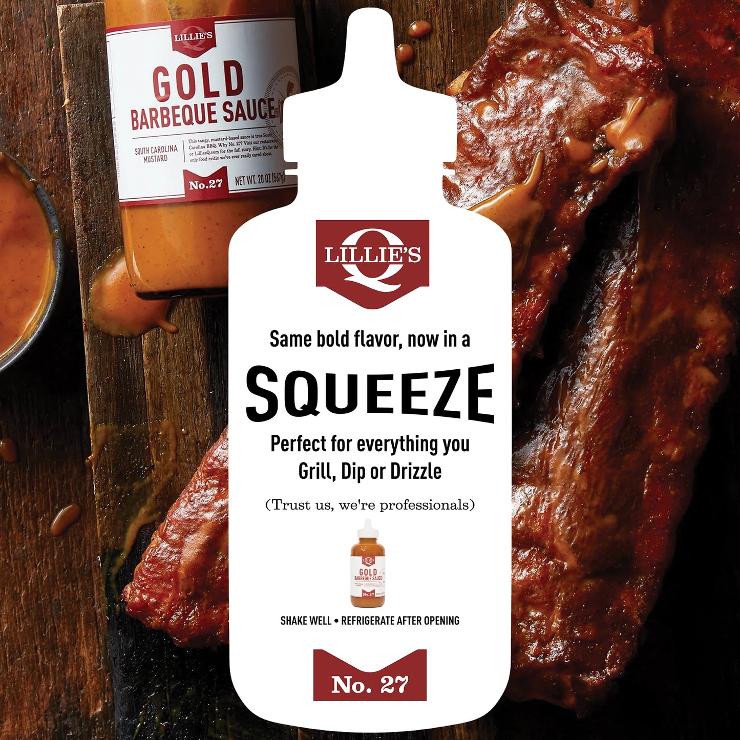 Lillie's Q - Gold Barbeque Sauce, Gourmet Mustard BBQ Flavor (14.8 oz, 2-pack)