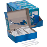 Dixie CM168 Combo Pack, Tray w/White Plastic Utensils, 56 Forks, 56 Knives, 56 Spoons