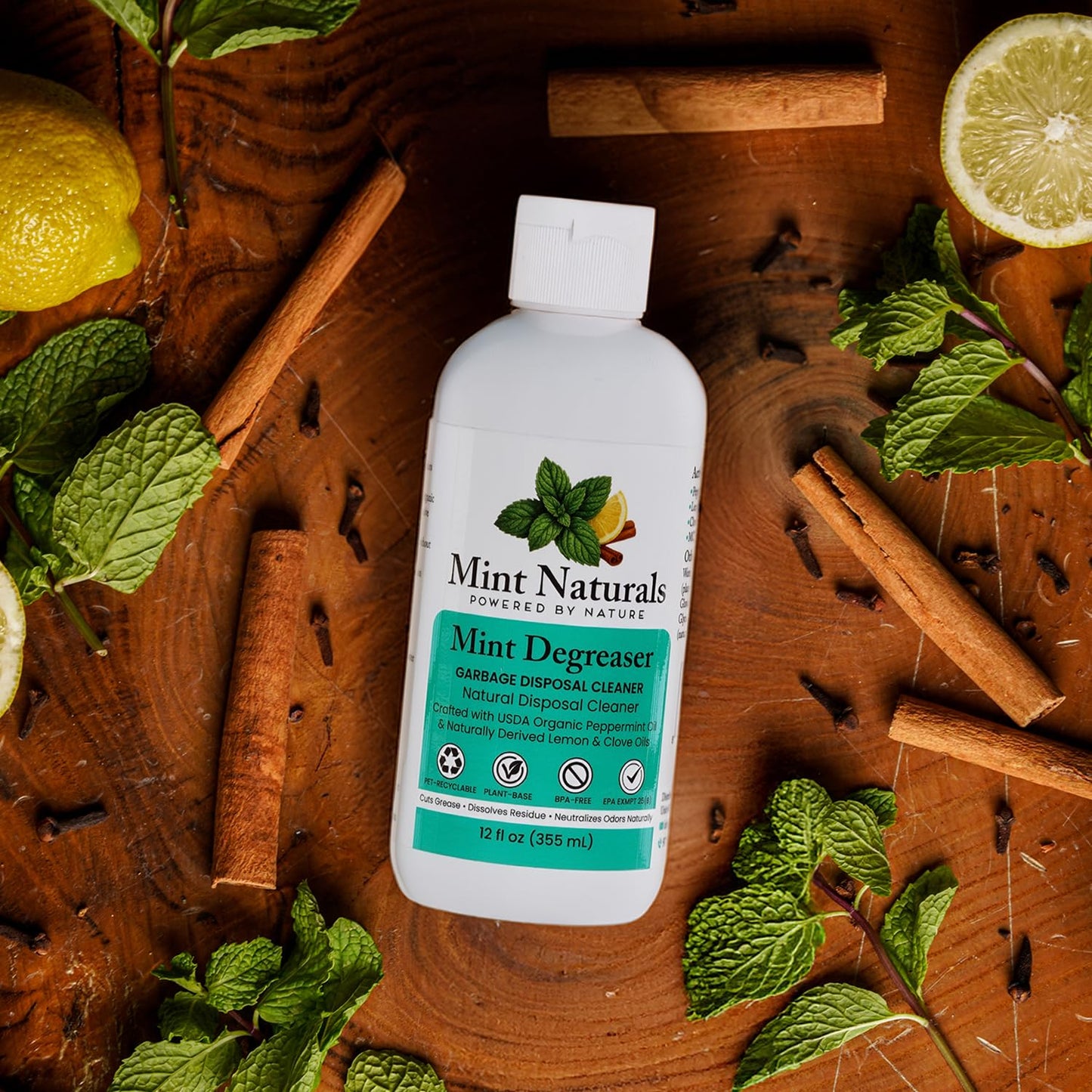 Mint Naturals Natural Garbage Disposal Cleaner & Deodorizer - USDA Organic Peppermint Oil Formula That Helps Refresh Sink & Drain Pipes, 12 oz - Made