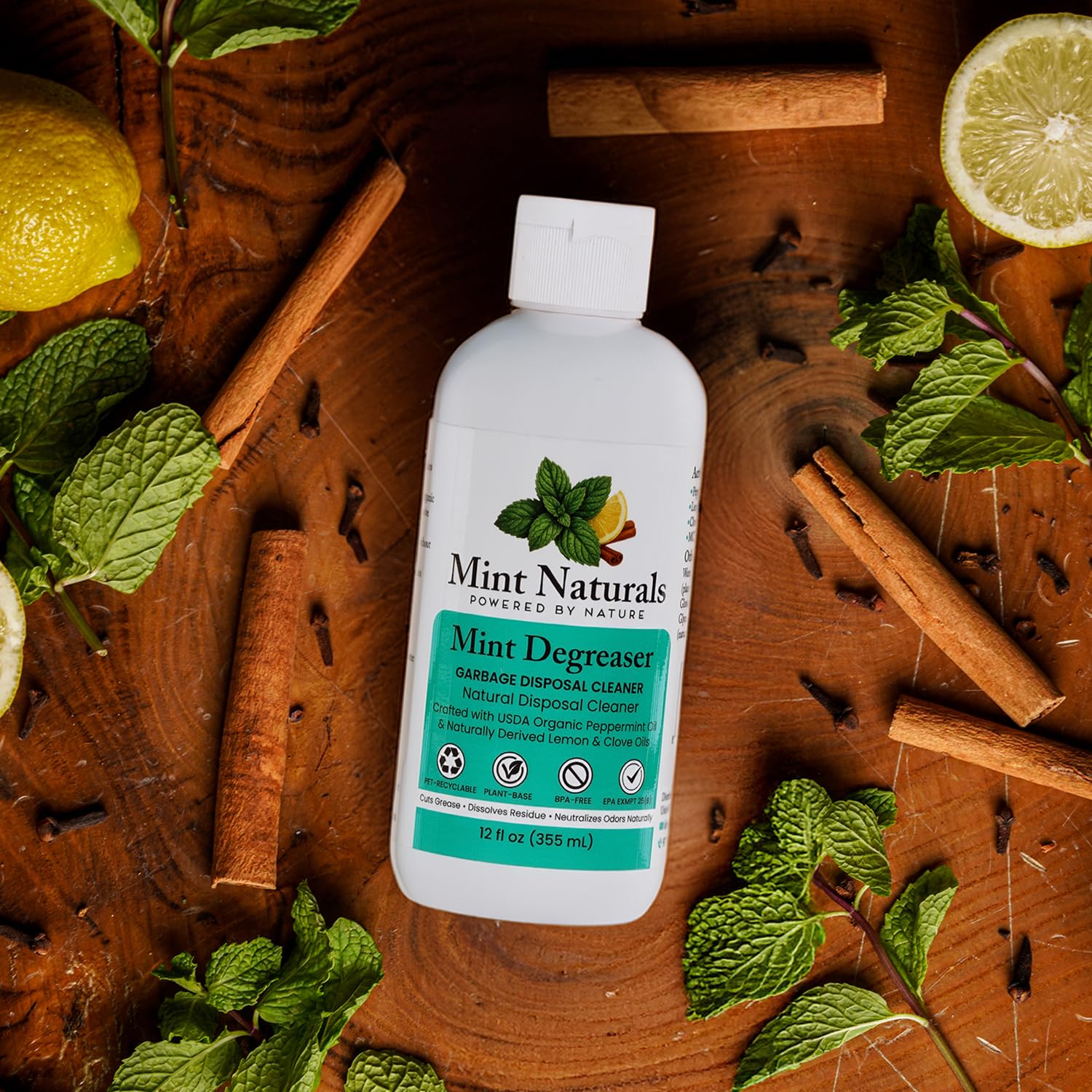 Mint Naturals Natural Garbage Disposal Cleaner & Deodorizer - USDA Organic Peppermint Oil Formula That Helps Refresh Sink & Drain Pipes, 12 oz - Made