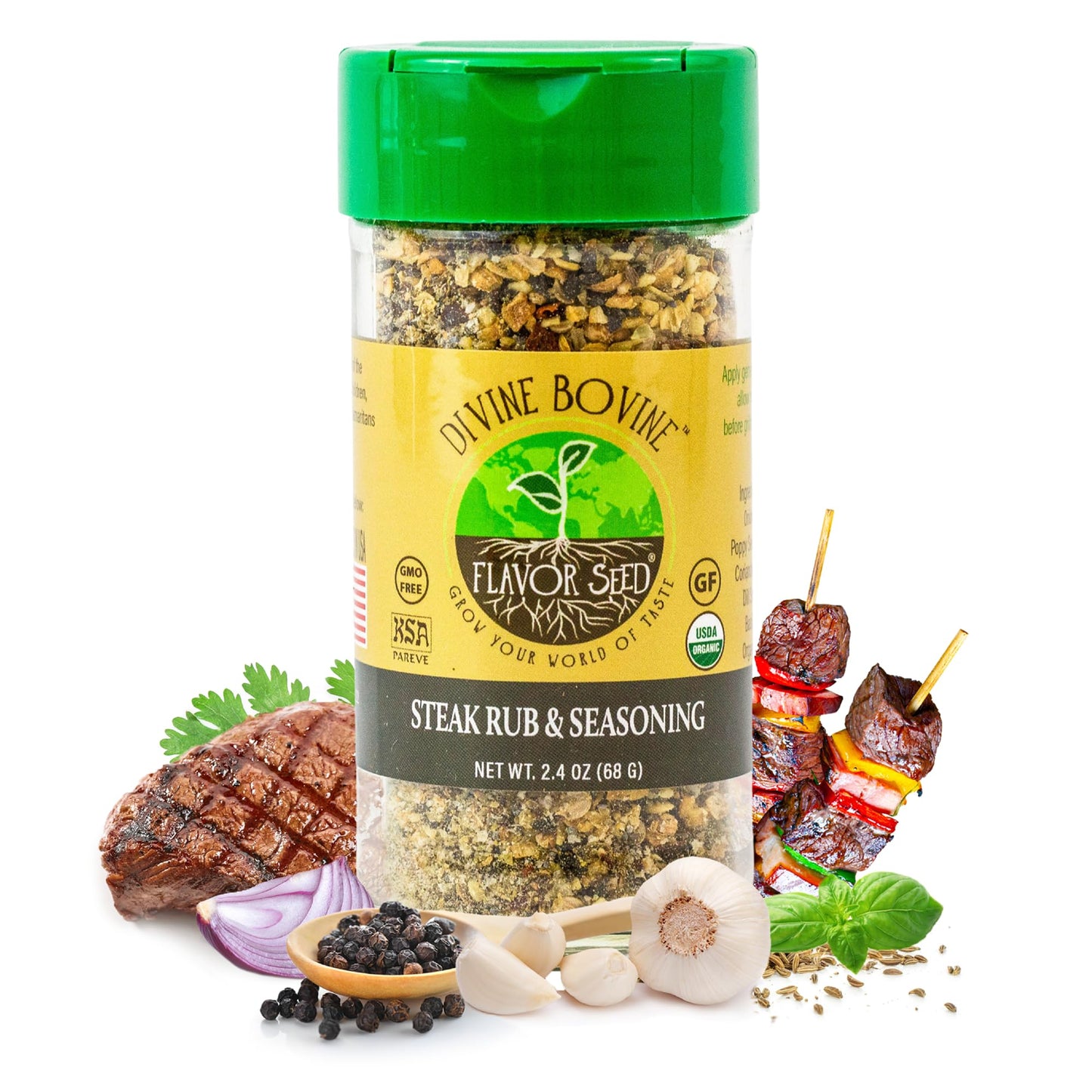 Organic Steak Seasoning & Rub - Divine Bovine by Flavor Seed, Gourmet Spice Blend for Cooking & Grilling Steak, Pork & Vegetables. Carnivore & Keto