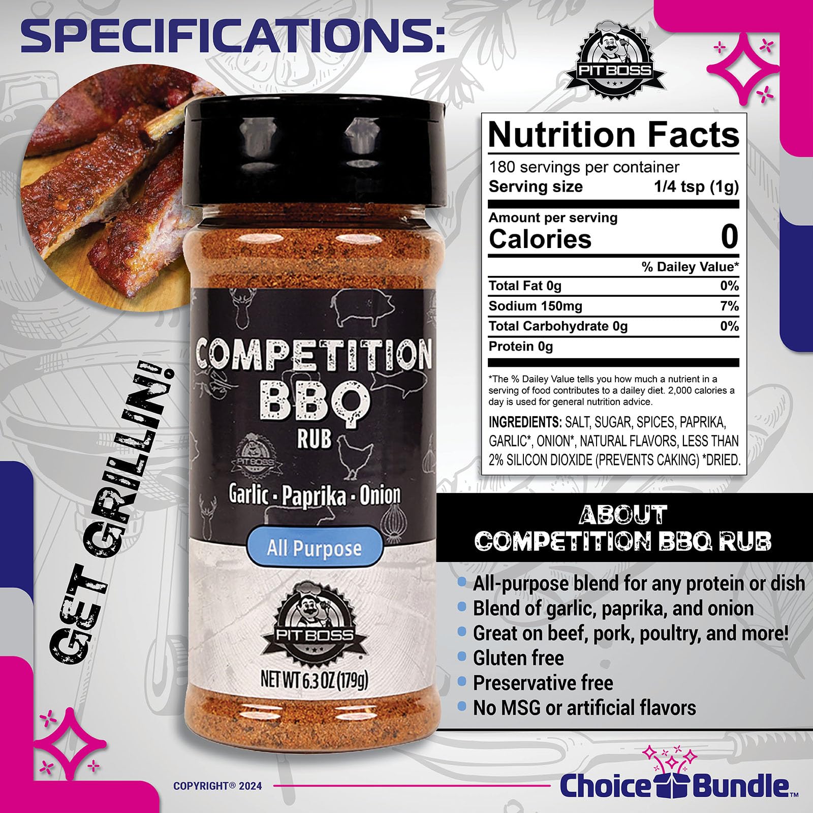Pit Boss Competition BBQ All Purpose AP Premium Barbecue Mixed Seasoning Spice & Rub 3 pk Choice Bundle (18.9 oz) + Guide & Keychain Bottle Opener (5