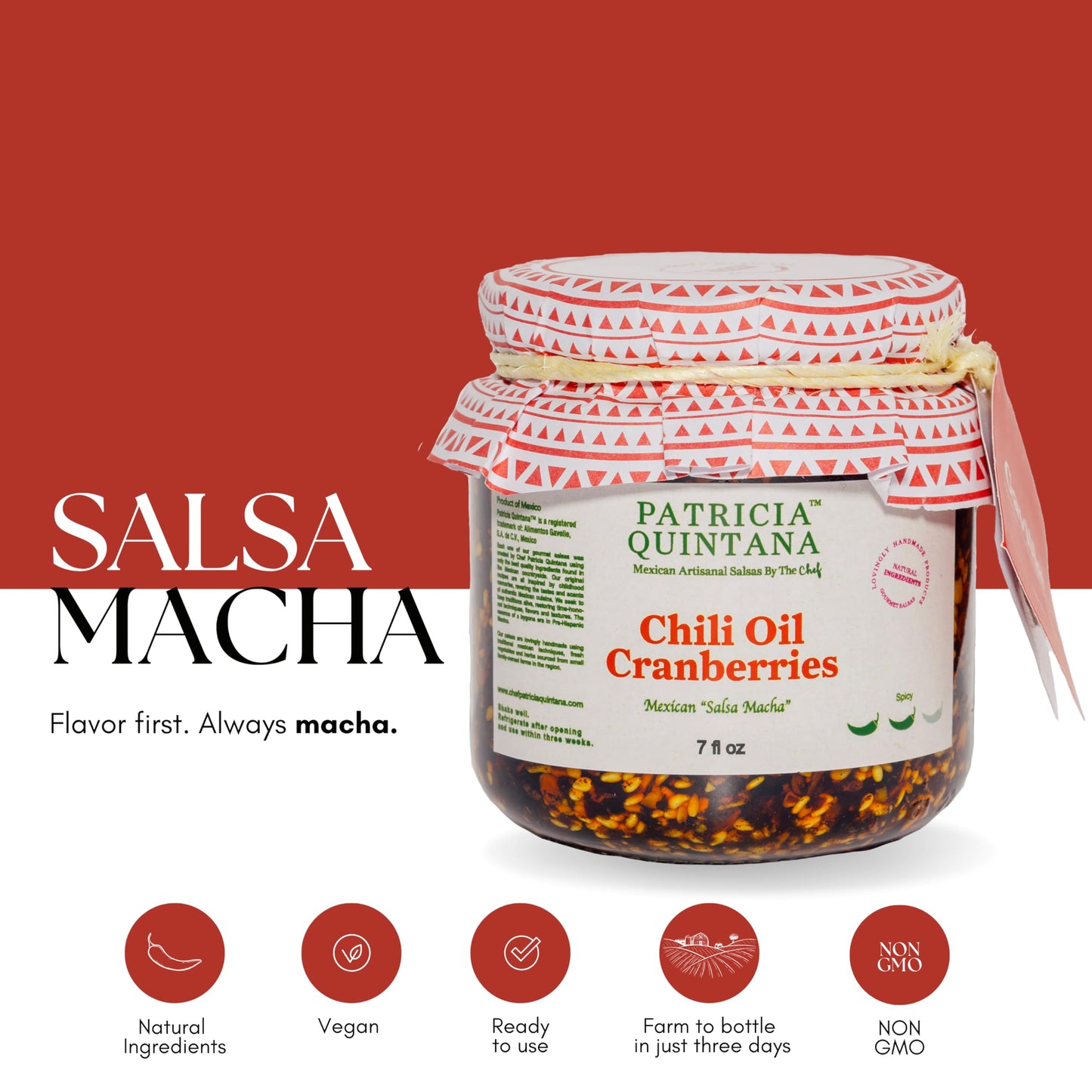 Patricia Quintana | Authentic Mexican Salsa Macha - Gourmet taste | Chili oil and cranberry | Handmade 100% Organic Ingredientes | Perfect Topping