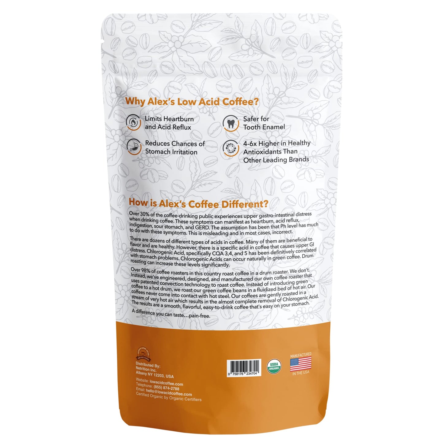 Alex's Low Acid Organic Coffee 12oz Bag - Whole Bean French Roast (Pack of 1)