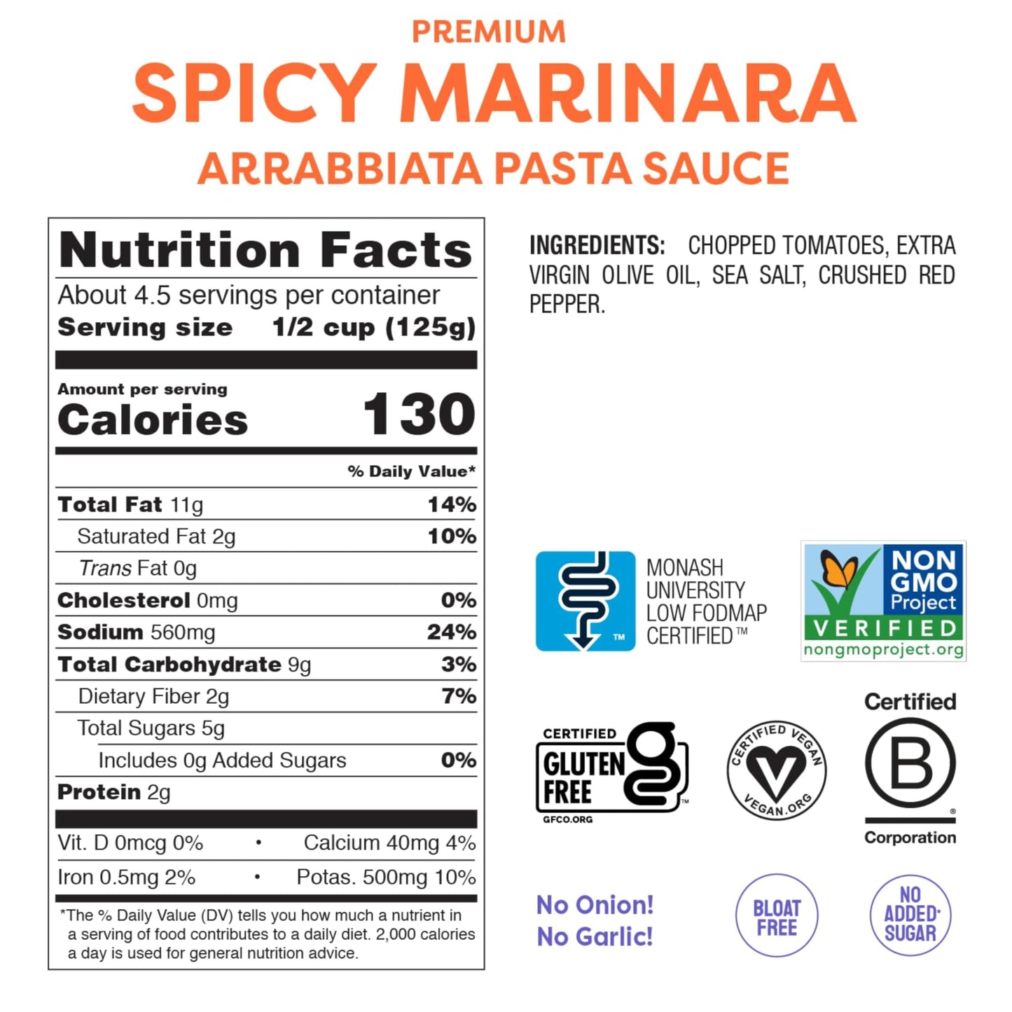 Fody Foods Spicy Marinara Pasta Sauce, 19.4 Oz (Pack of 3), Garlic and Onion Free, Low FODMAP Certified, Gut & IBS Friendly, Vegan, Non-GMO, Gluten