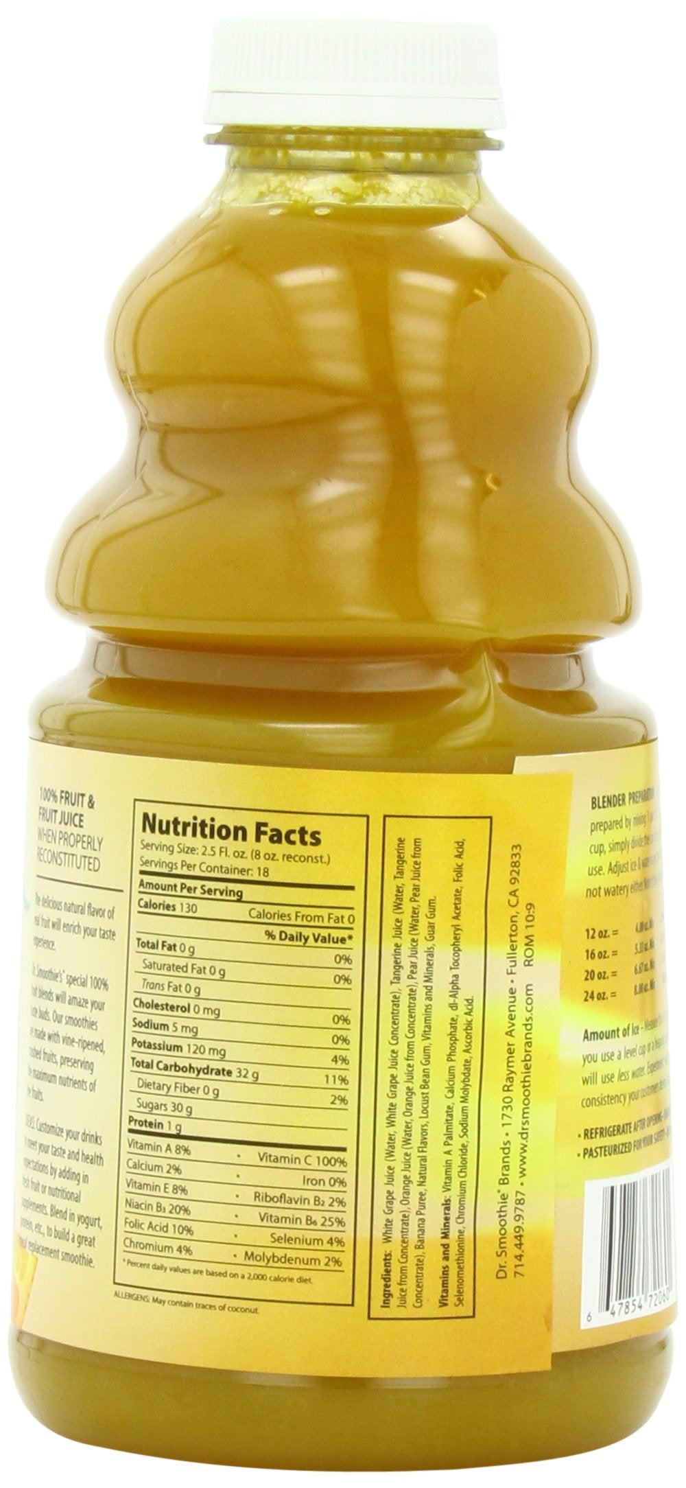 Dr. Smoothie 100% Crushed Fruit Concentrate, Orange Tangerine, 46-Ounce Bottles (Pack of 2)