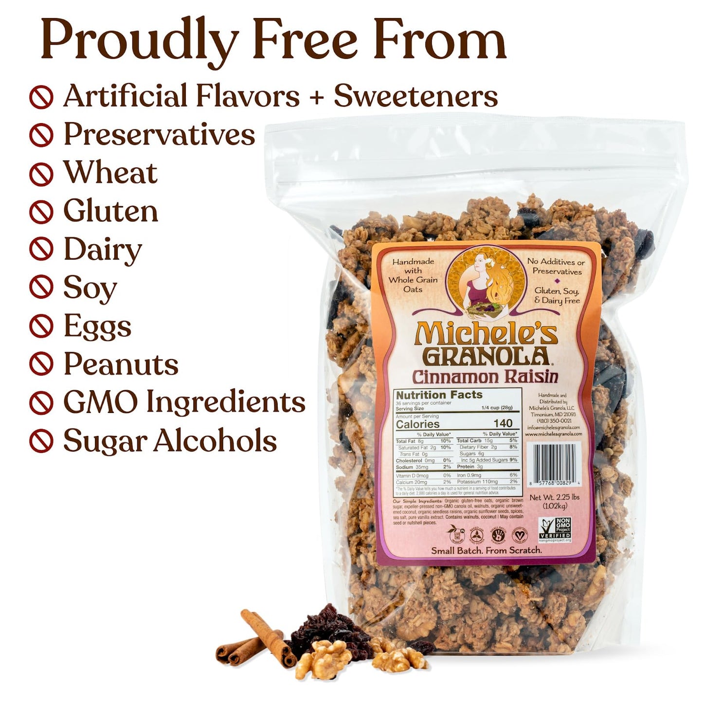 Michele's Granola Cinnamon Raisin, Handmade, Whole Grain, Vegan, Gluten-Free & Non-GMO, 36oz Resealable Bag
