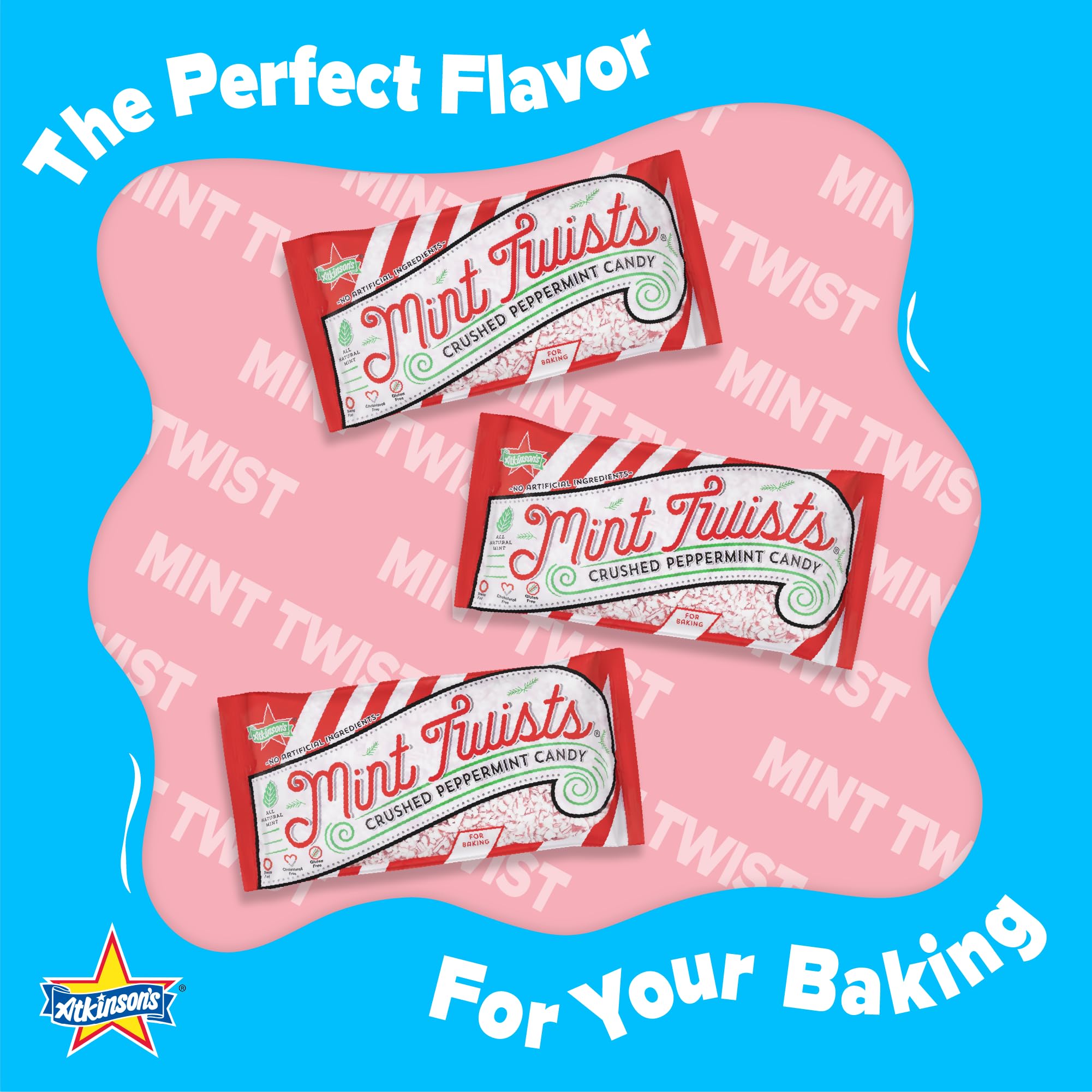 Atkinson's Mint Twists Crushed - Peppermint Red & White Candy - Gluten Free, Kosher, Vegan - Great for Baked Goods and Sweet Treats - 8 oz. Peg Bags