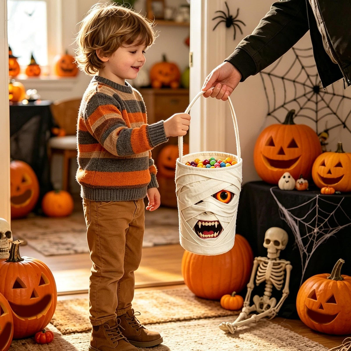 Halloween Candy Bags for Kids, Ghost Buckets Trick or Treat Bags (B)