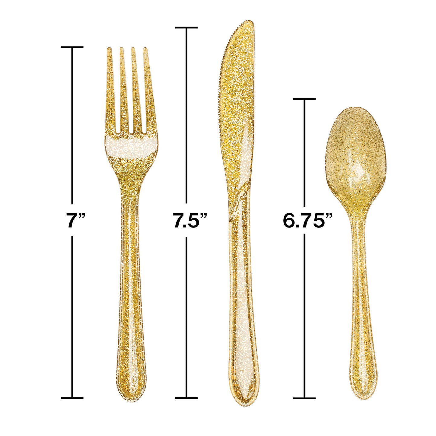 Creative Converting Glitter Assorted Plastic Cutleries, Gold