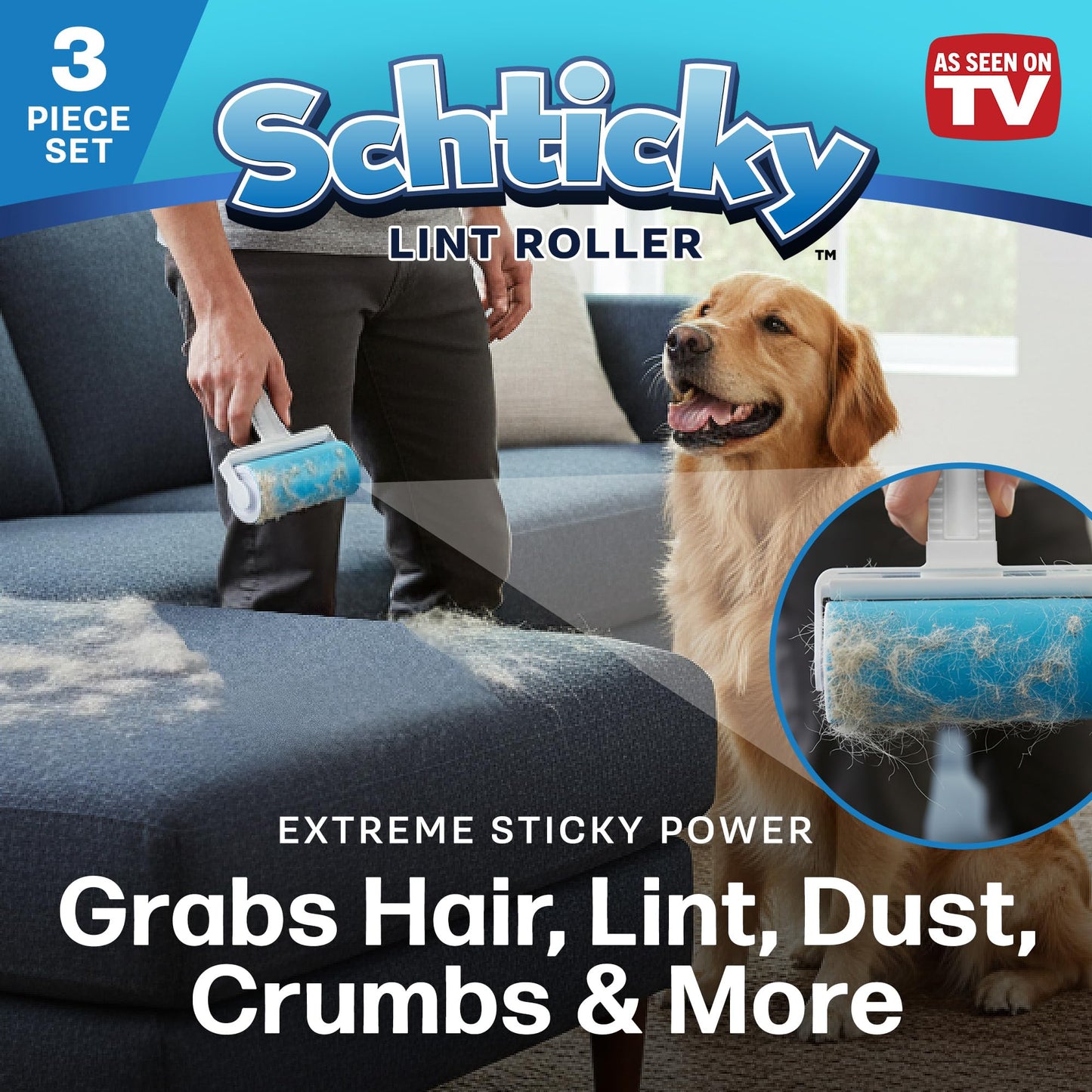 Schticky Lint Roller Set - Reusable & Washable Lint Roller Cleaner for Clothes Sofa Furniture Car Cat Dog Hair - Clean in a Quicky with Schticky (3