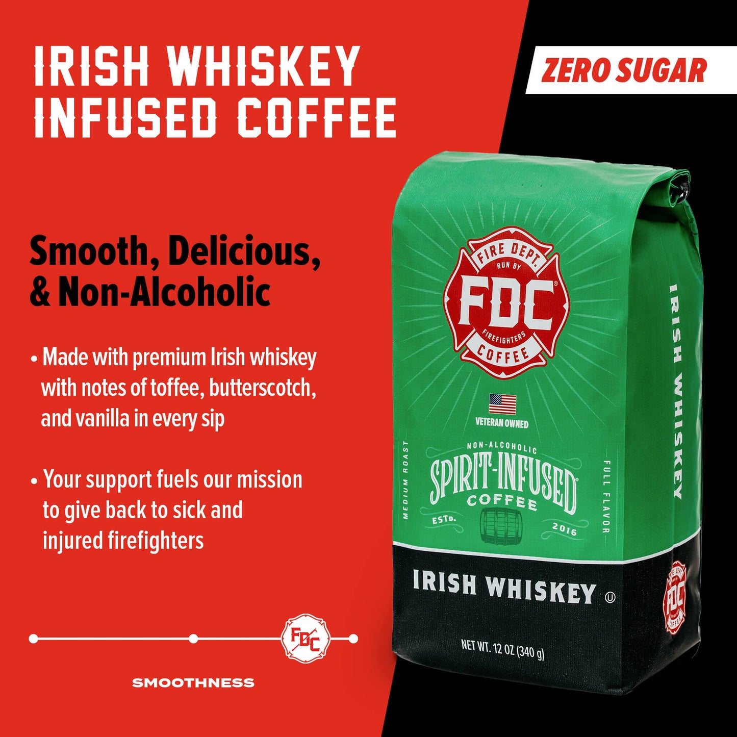 Fire Department Coffee - Gives Back to Firefighters - Irish Whiskey Infused Coffee Beans - Medium Roast - Non-Alcoholic - Roasted in the USA - Whole