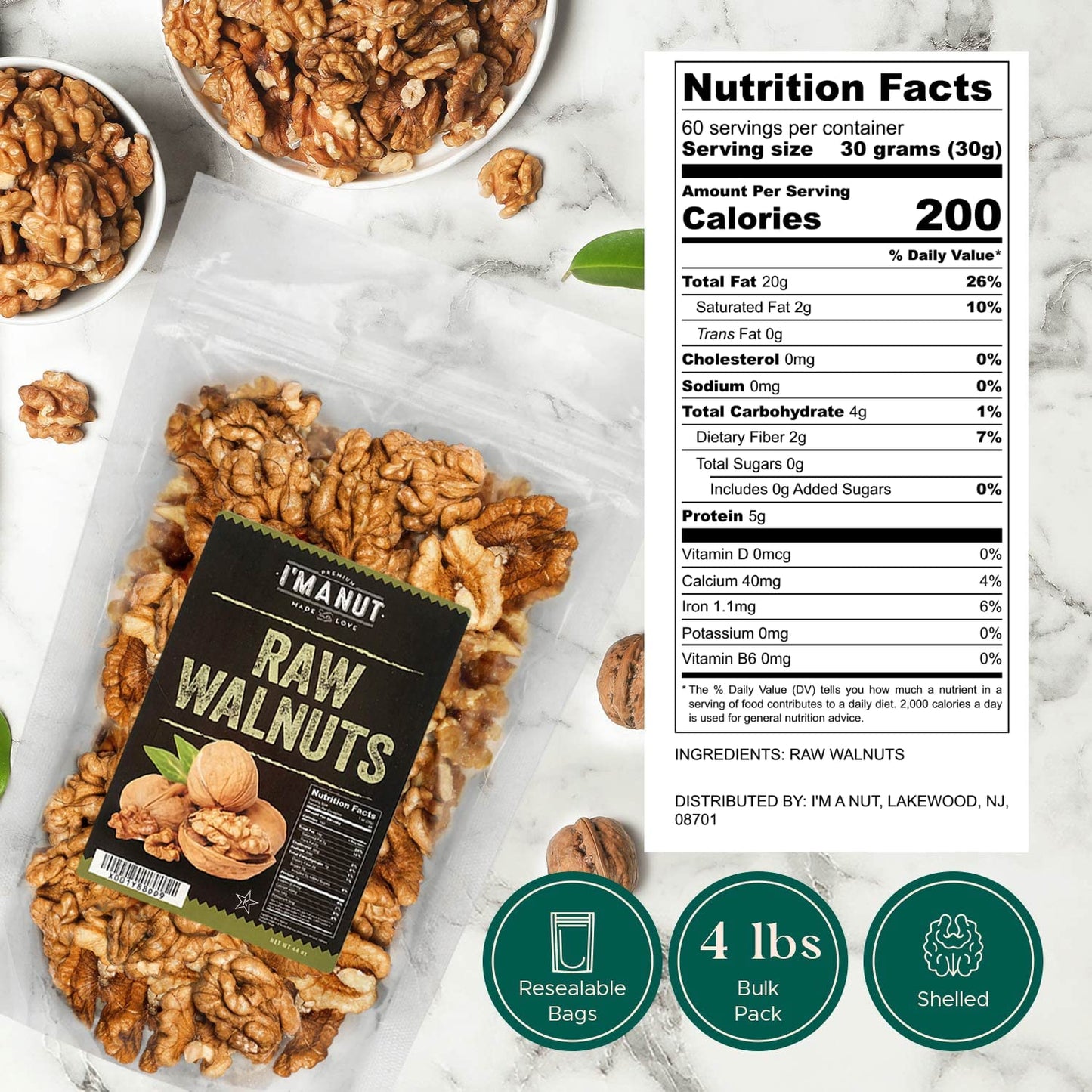 Premium Raw Walnut Halves & Pieces 48oz (3 lb) - 100% Natural, No-PPO, Non-GMO, Batch-Tested Gluten & Peanut Free, Kosher, Small Batch Quality
