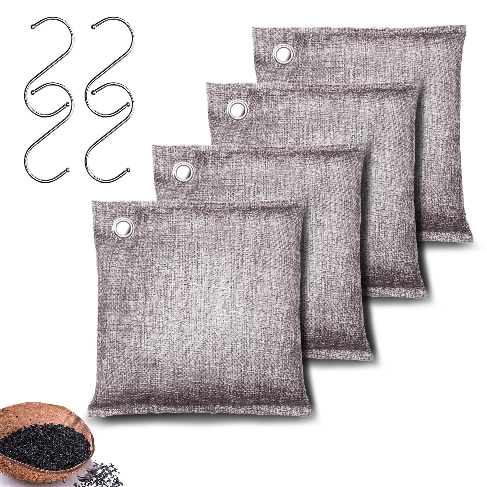 Activated Charcoal Odor Absorber, Odor Eliminator for Strong Odor,Coconut Shell Charcoal Air Purifying Bags for Home Car Closet Pet, Smoke Room