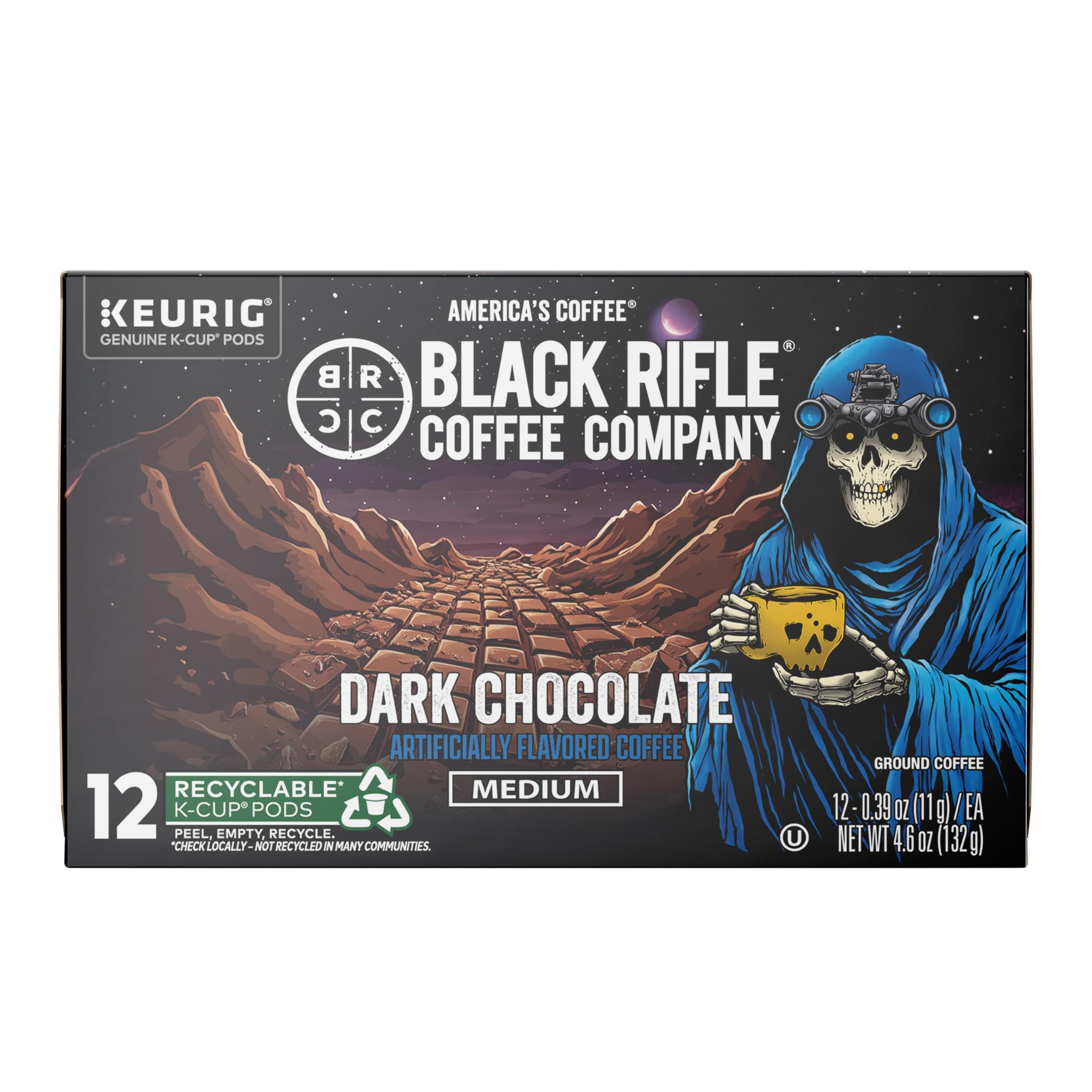 Black Rifle Coffee Company Dark Chocolate K-Cups, Rounds 12-count- Rich Dark Chocolate Favor Blended with Bold Roast in Convenient Pods