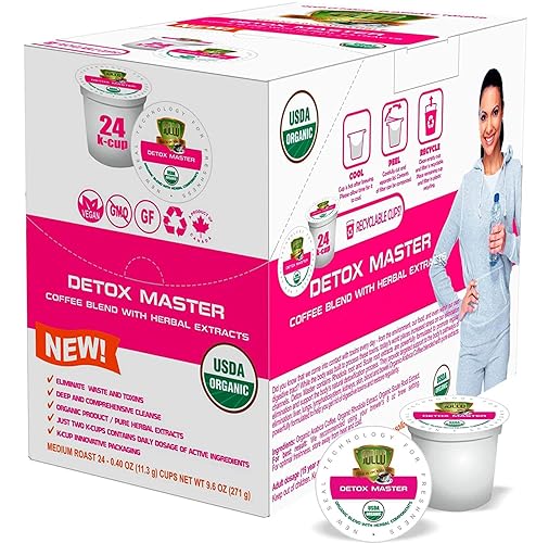 SOLLO Organic Detox Coffee Pods with Superfoods, Herbal Extracts, Bold and Smooth, Compatible with Keurig 2.0 Brewers, 24 K-Cup