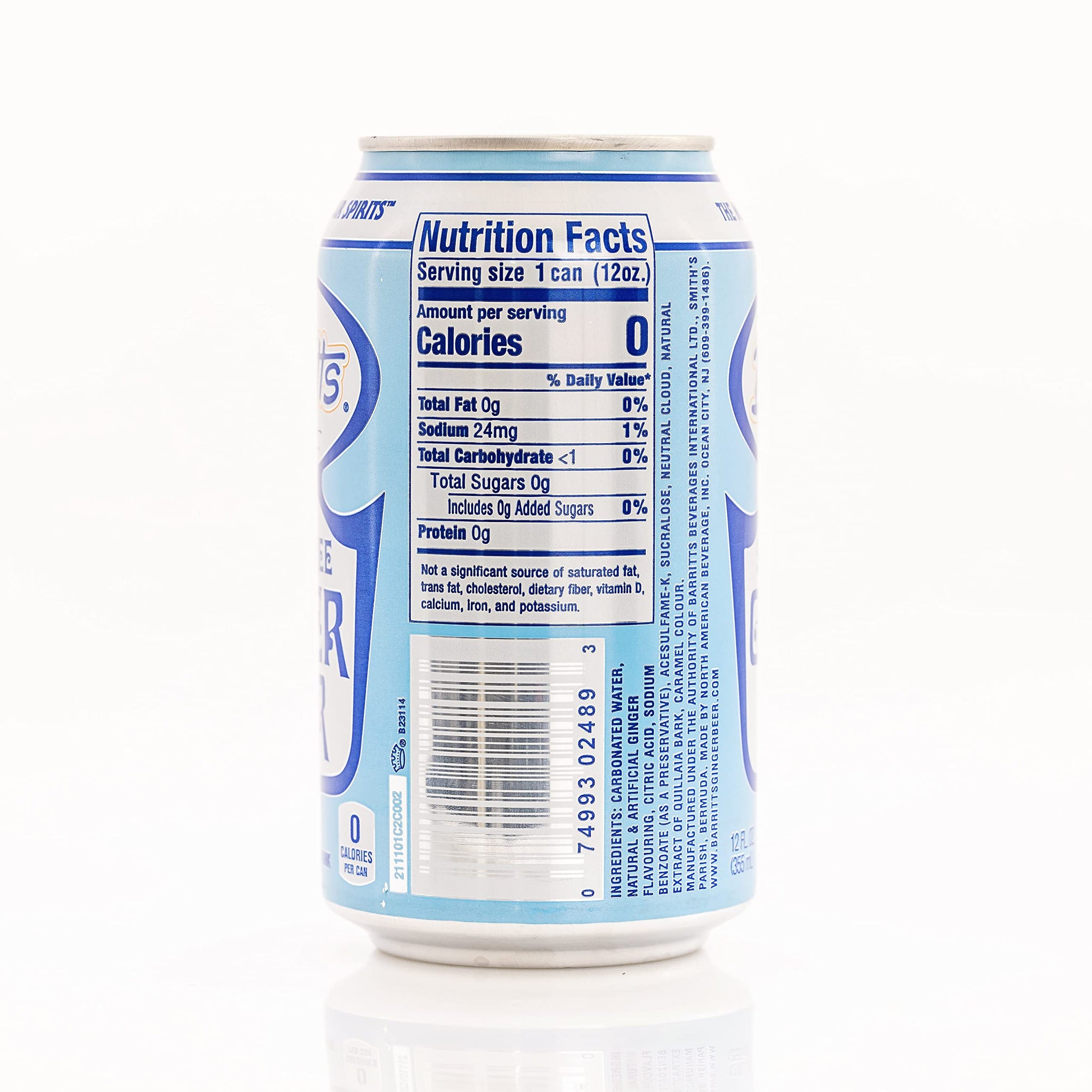 Barritt's Sugar Free Diet Ginger Beer, Non-Alcoholic Soda Cocktail Mixer, 12 fl oz Cans, 12 Pack, No Aspartame