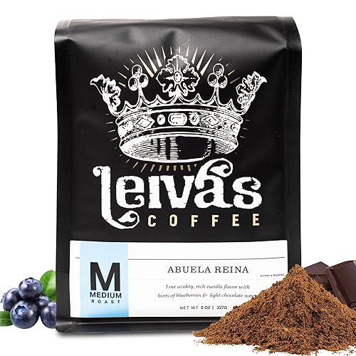 Leiva’s Medium Roast Ground Coffee (8 Oz) - Freshly Roasted, Single Origin Guatemalan Beans - Abuela Reina Coffee Grounds w/Vanilla, Blueberries