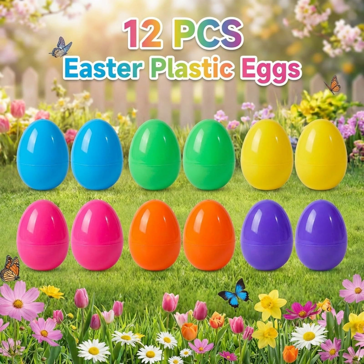 12-Pack Large Plastic Easter Eggs, 3.43" Fillable with Lock, Basket Stuffer