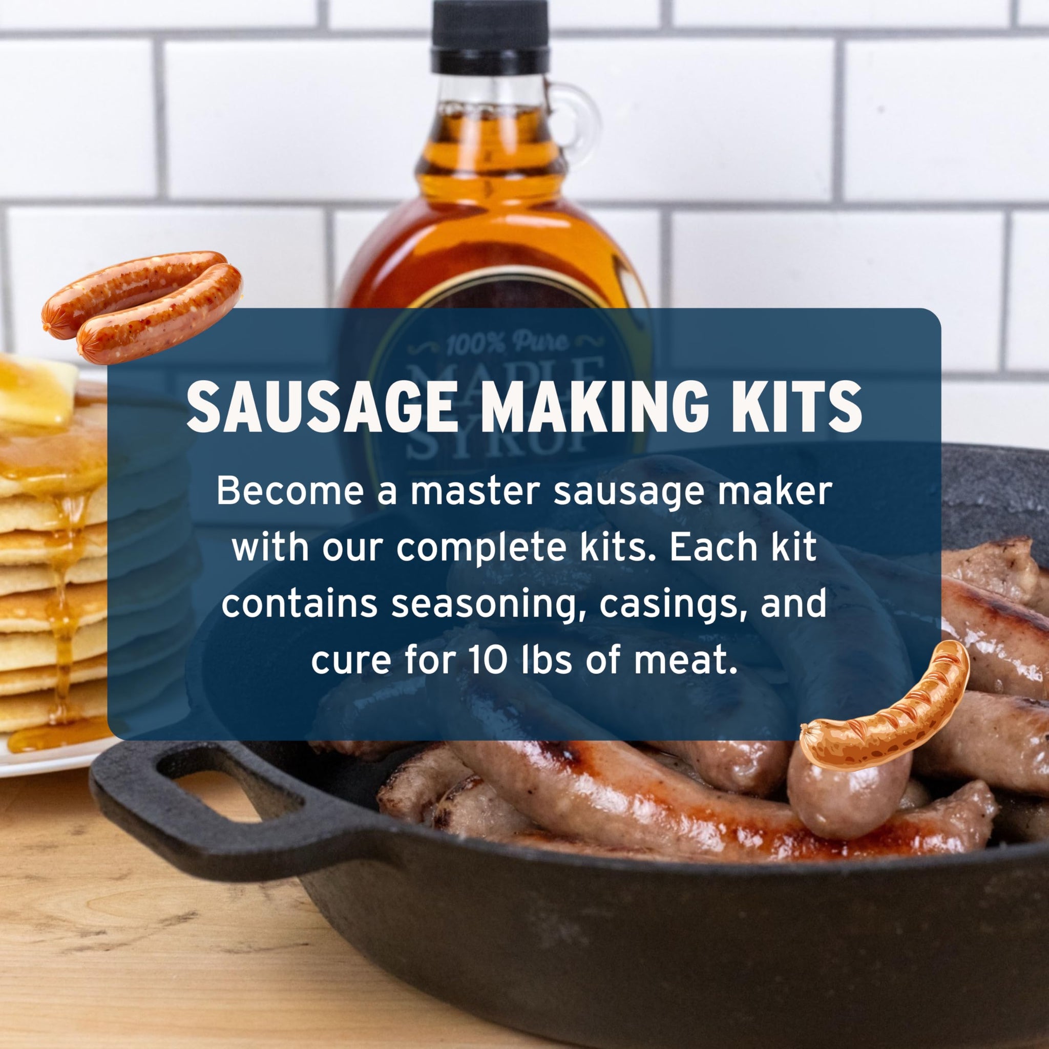 PS Seasoning Maple Blueberry Breakfast Brat Sausage Making Kit for Homemade Links, Complete Seasoning Mix with Real Blueberries and Natural Casings