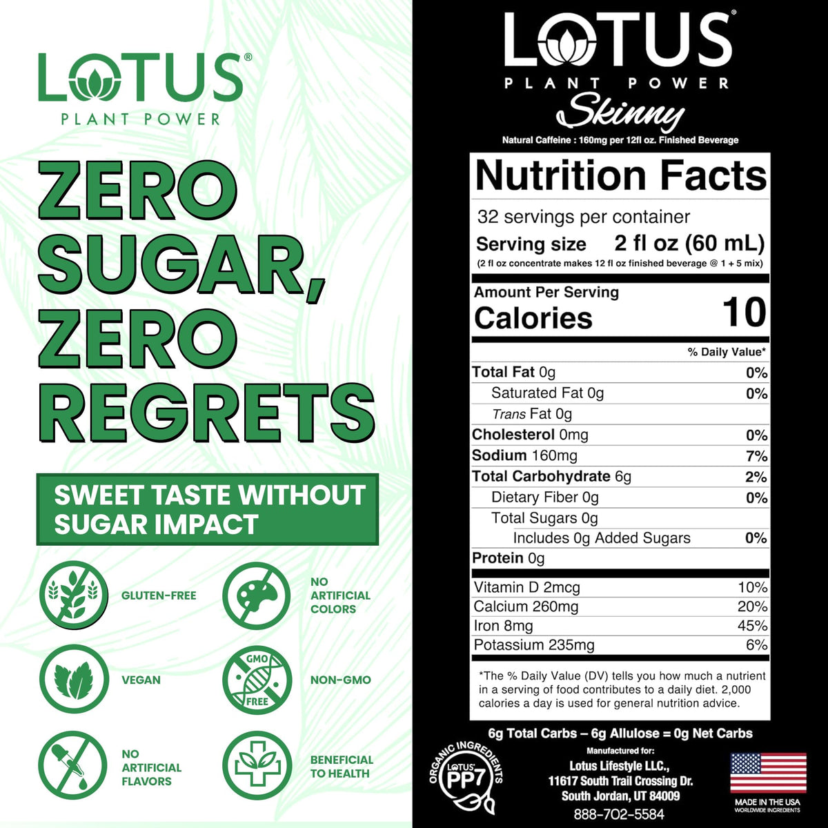 Skinny White Lotus Plant Power® Zero Sugar Energy Drink, PP7™ Formula