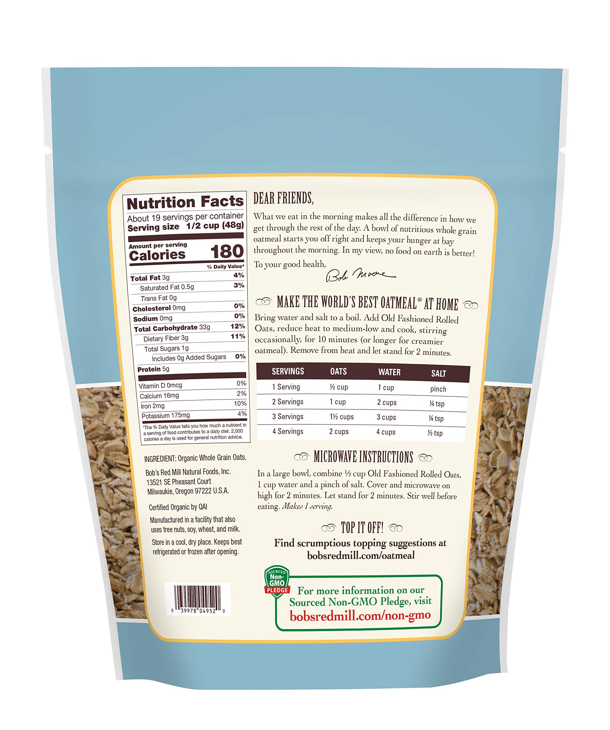 Bob's Red Mill Gluten Free Old Fashioned Rolled Oats, 32 Ounce (Pack of 4)