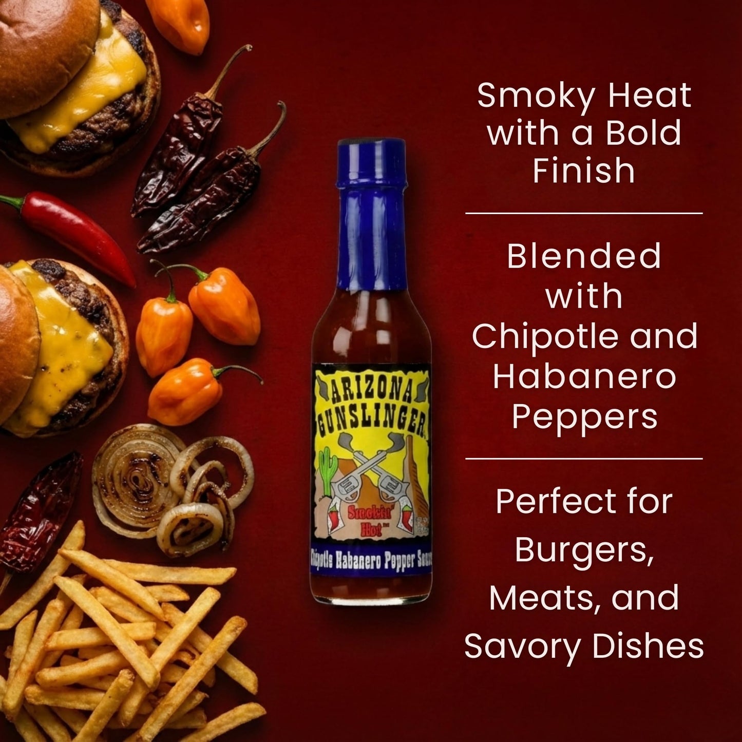 Arizona Gunslinger Chipotle Habanero Pepper Sauce - Smoky Hot Sauce Bottle, No Calorie Marinade & Salsa for Tacos, BBQ, Grilled Meats & Dips, Real