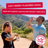 Sati Soda Berry - Natural Energy Soda with Yerba Mate & Guayusa - Low Sugar (9g), Organic, Clean Caffeine Sparkling Drink -Low caffeine (1/4 cup
