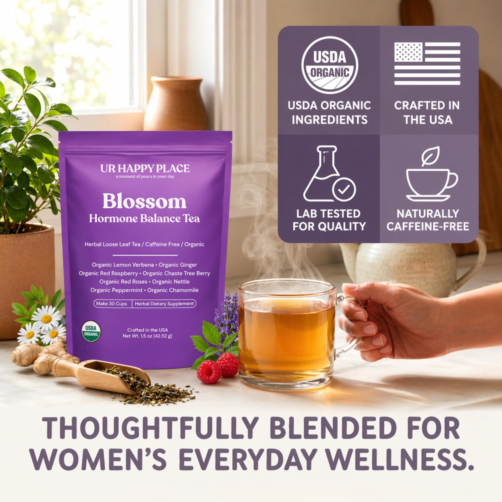 Hormone Balance for Women Tea with Red Raspberry Leaf, Chamomile, Peppermint, Nettle & Chaste Tree Berry - Organic Herbal Loose Leaf Tea for Women