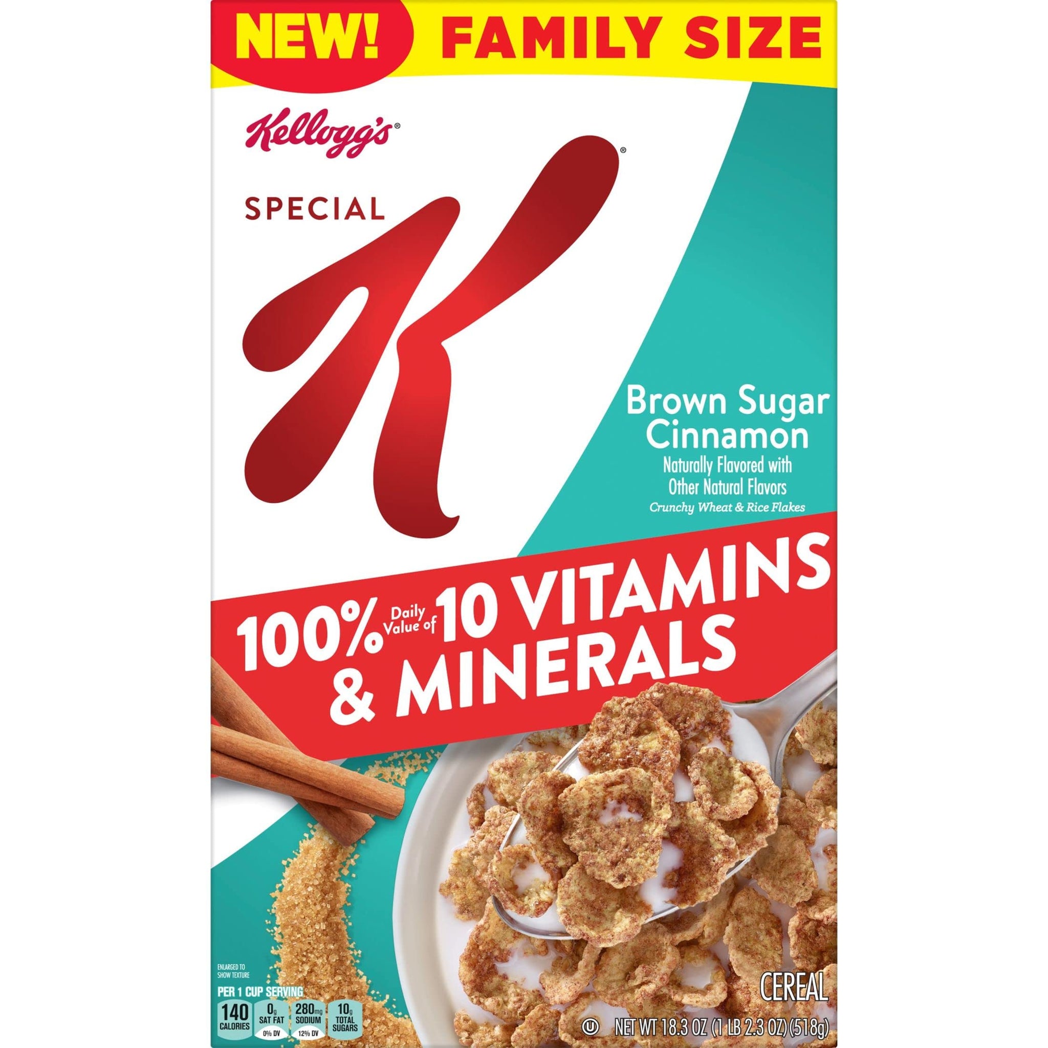 Special K Cold Breakfast Cereal, 100% Daily Value of 10 Vitamins and Minerals, Family Size, Brown Sugar Cinnamon (8 Boxes)