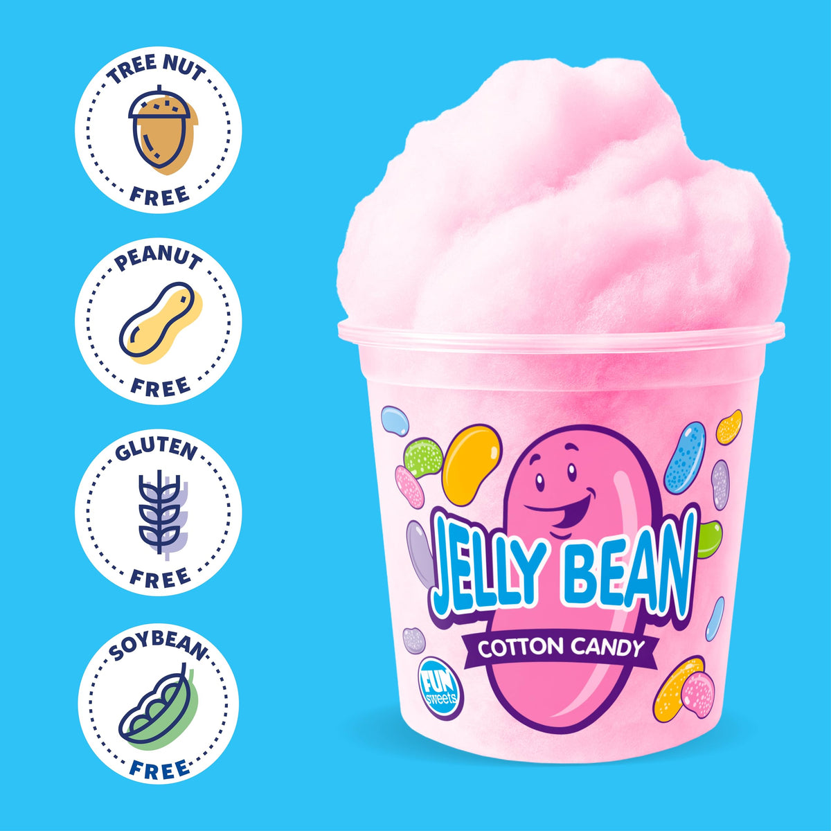 Fun Sweets Cotton Candy - 2 Pack - Jelly Bean CottonCandy in 1.5 oz Tubs - Individual Carnival Cotton Candy Tubs