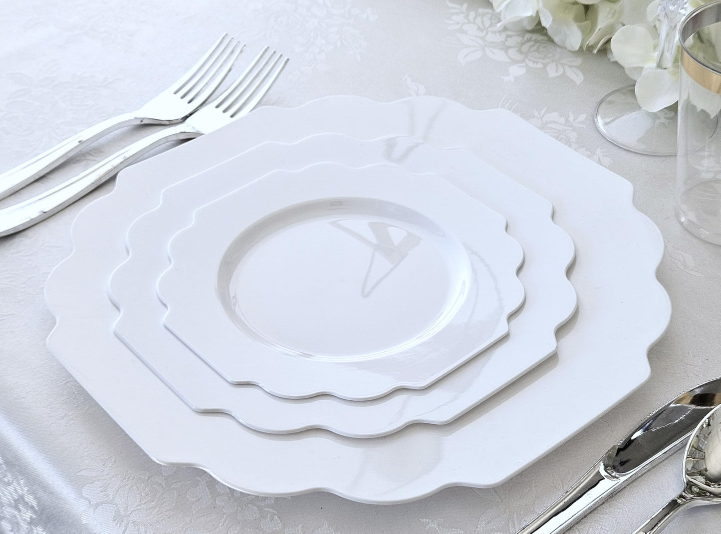 " OCCASIONS " 50 Plates Pack (25 Guests)-Heavyweight Wedding Party Disposable Plastic Plate Set -(25x10.5'' Dinner + 25x8'' Salad/Dessert) (Imperial